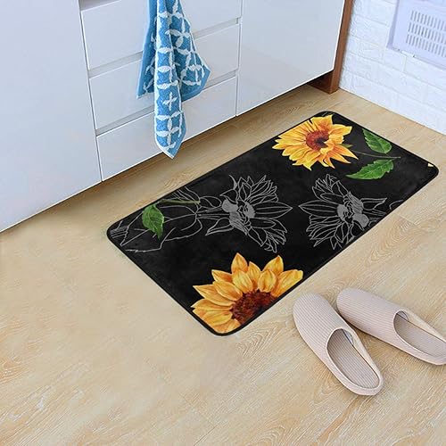 Miniatura 4 de Alfombras de cocina, diseño de girasoles y fondo negro, antideslizantes, suaves, alfombra de cocina, tapete de baño, tapete para decoración del
