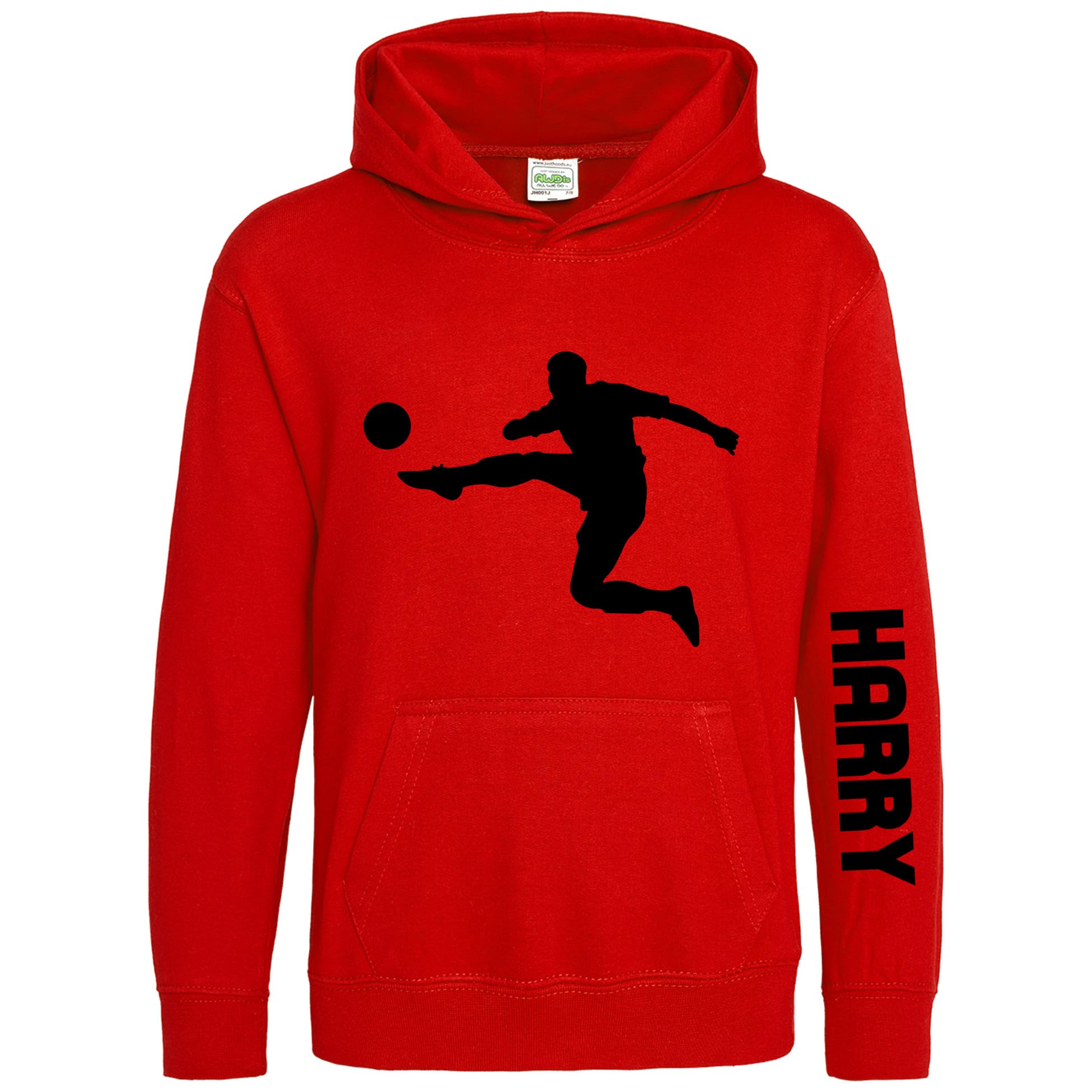 Personalised Footballer Kids Hoodie Boys Girls Custom Name Footie Player Hooded Jumper Soccer Top