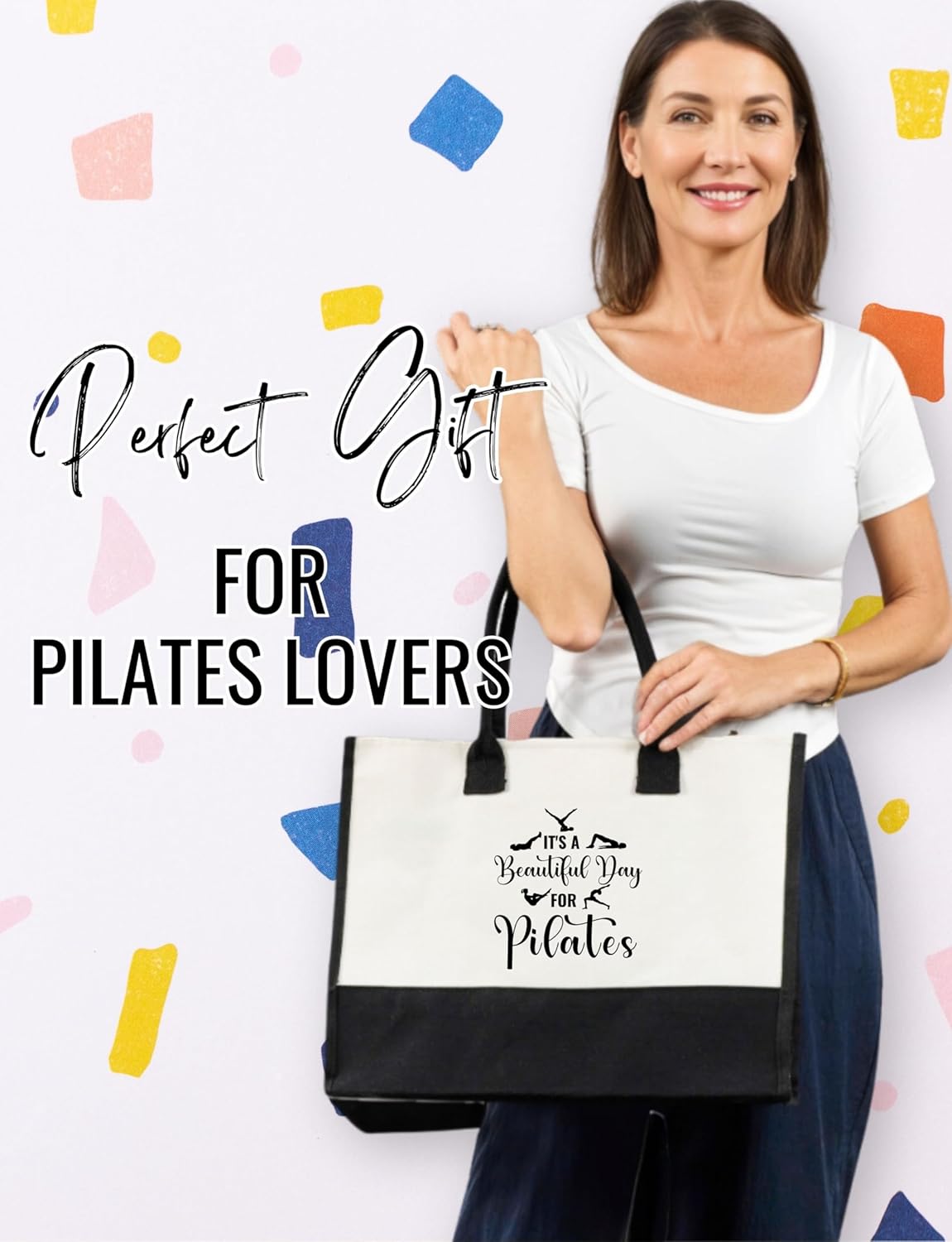 InnoBeta Pilates Gifts for Women Canvas Tote Bag, Pilates Gifts Tote with Top Zipper Closure and Shoulder Strap for Birthday, Mother's Day, Christmas - Image 4