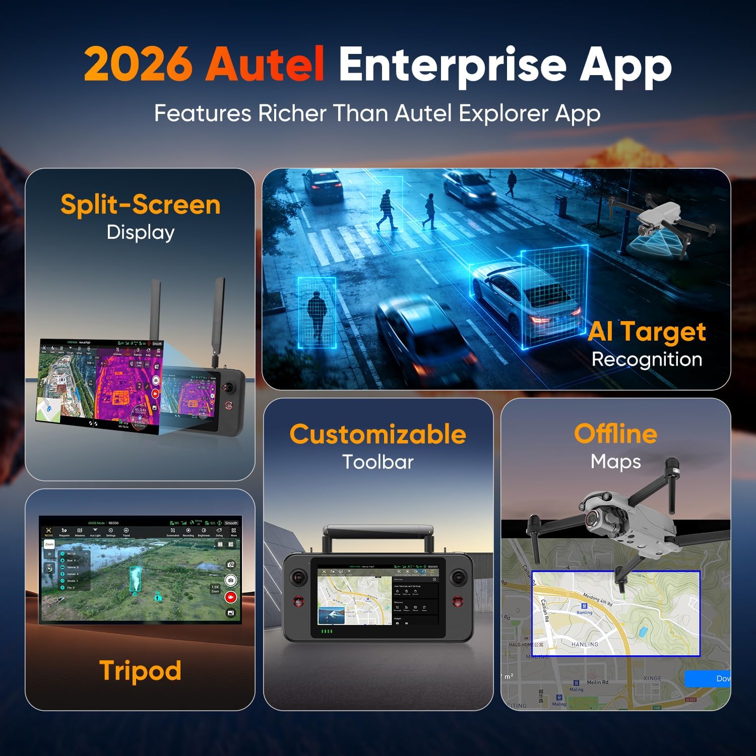 2026 Autel Robotics EVO Lite 6K Enterprise Basic Combo, 1’’ CMOS 6K Resolution, 16X Digital Zoom, 40 Minute, AI Target Recognition, 866g, 3-Way Obstacle Sensing, 39370ft (12KM) Transmission