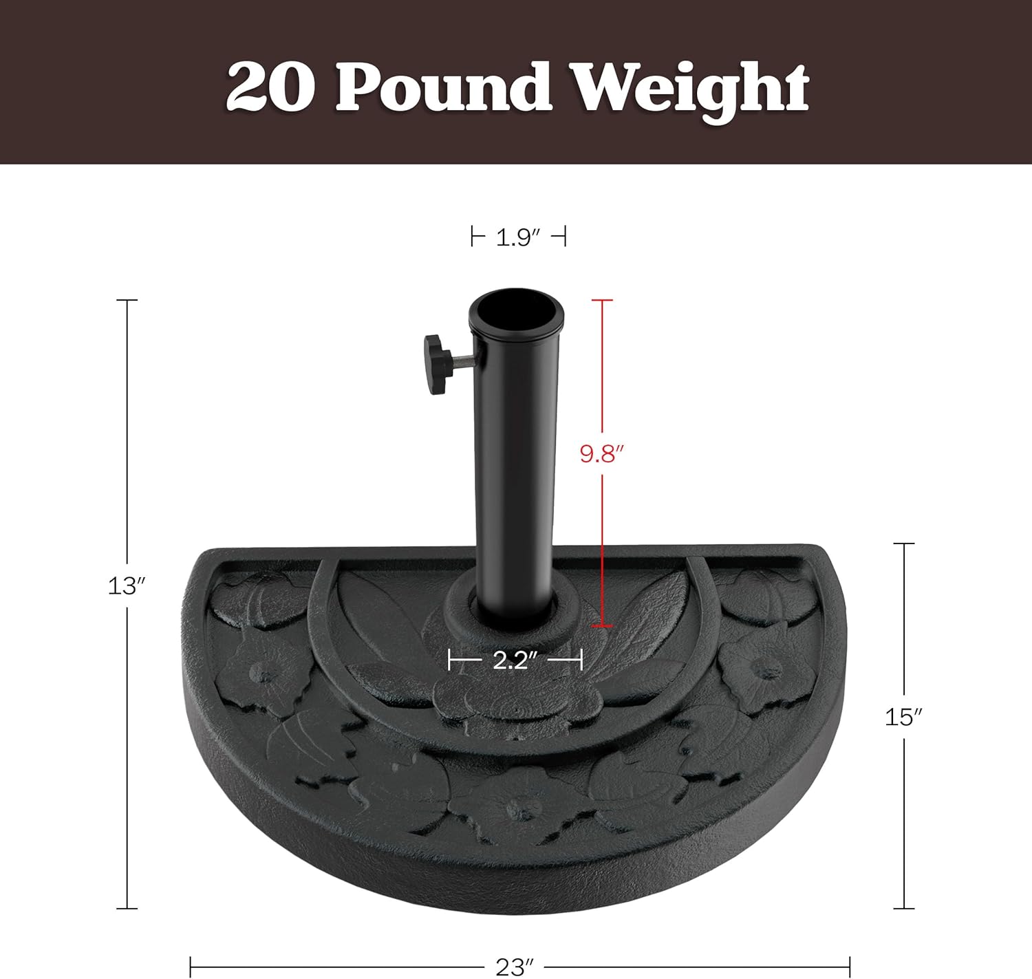 Half Round Umbrella Base - 20lb Weighted Semicircle Freestanding Resin and Concrete Umbrella Stand for Outdoor Use by Pure Garden (Black)