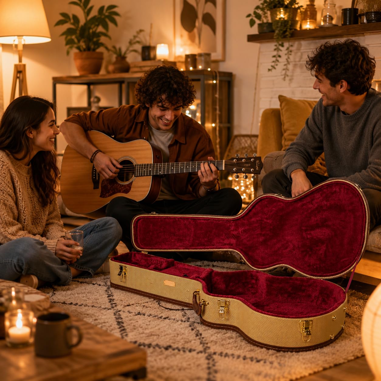 Crossrock Holz-Gitarrenkoffer passend für 335-Style 6-saitige Semi-Hollow E-Gitarren – Edelstahlverschlüsse, Schwammfutter, Metallfüße, Stauraum – Vinyl-Tweed (CRW620SATW)