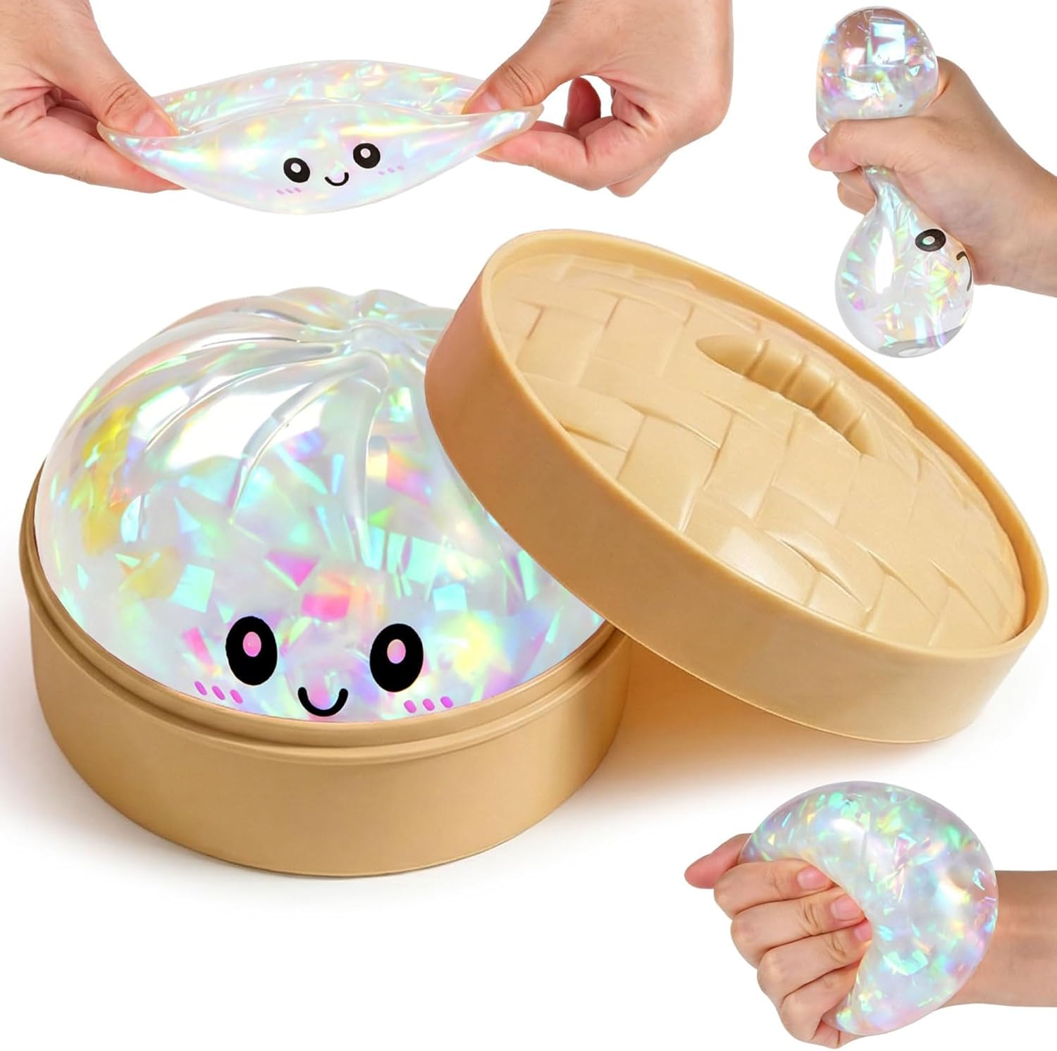 Glitter Dumpling, 2026 New Glitter Dumpling Squishy Box, Stress Relief, Soft Squeeze Decompression Dough for Stress Relief (Transparent)