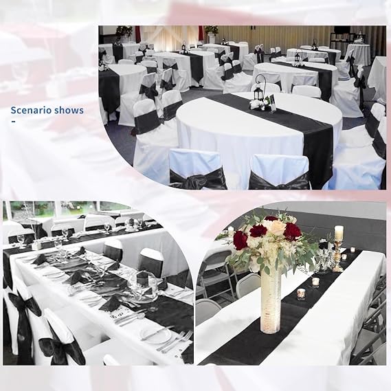 fani 12 Packs Black Satin Table Runners 12 x 108 inch Long Table Runners for Rectange and Round Table, Smooth Satin Fabric Table Runner for Wedding Banquet Birthday Party Decoration
