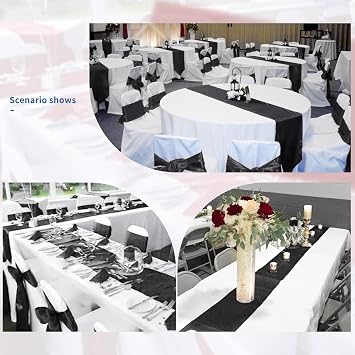fani 12 Packs Black Satin Table Runners 12 x 108 inch Long Table Runners for Rectange and Round Table, Smooth Satin Fabric Table Runner for Wedding Banquet Birthday Party Decoration