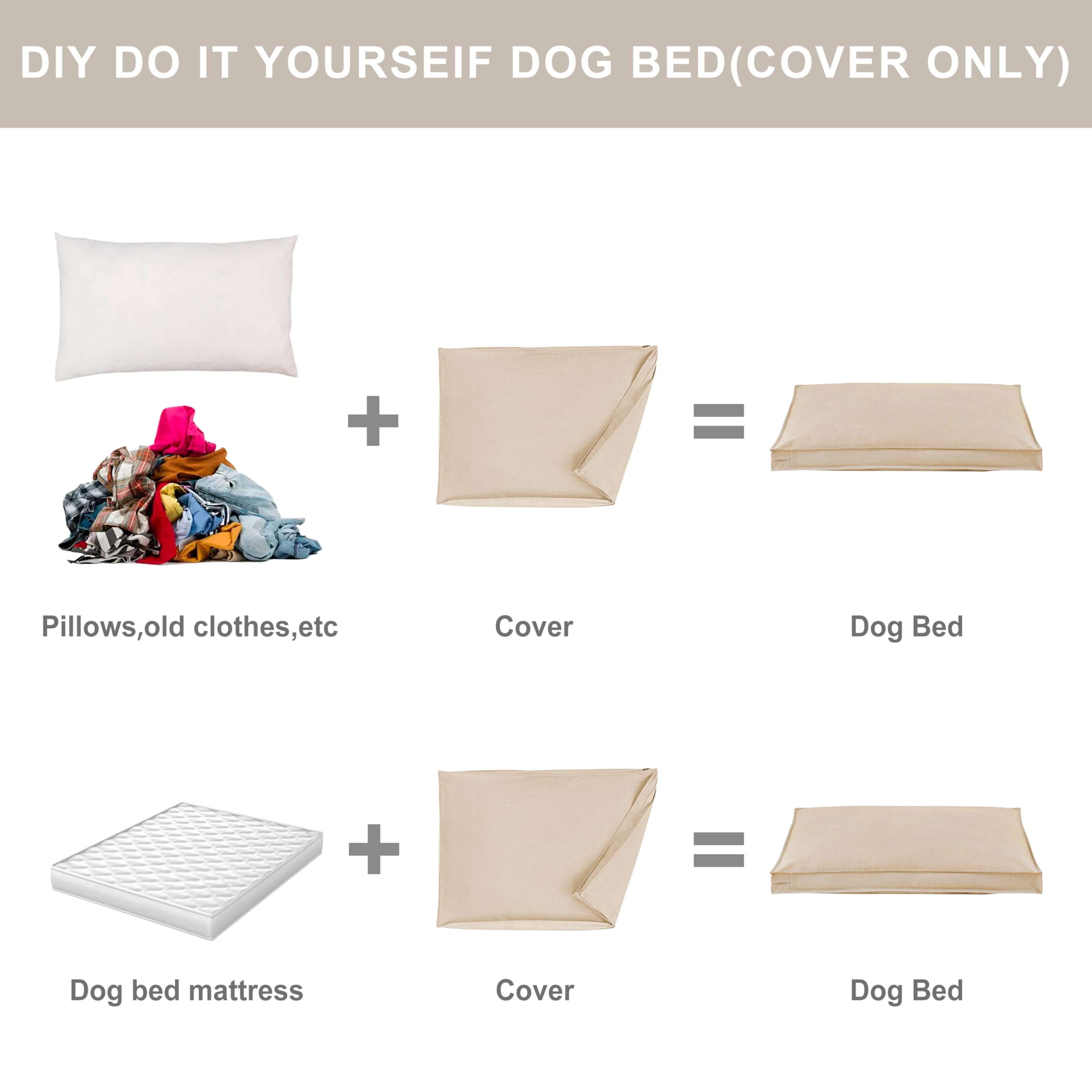 Funda de cama para perro, funda de colchón impermeable con cremallera, lavable, extraíble, protector de cama para perros y gatos (111 x 80 x 7,5 cm, caqui)