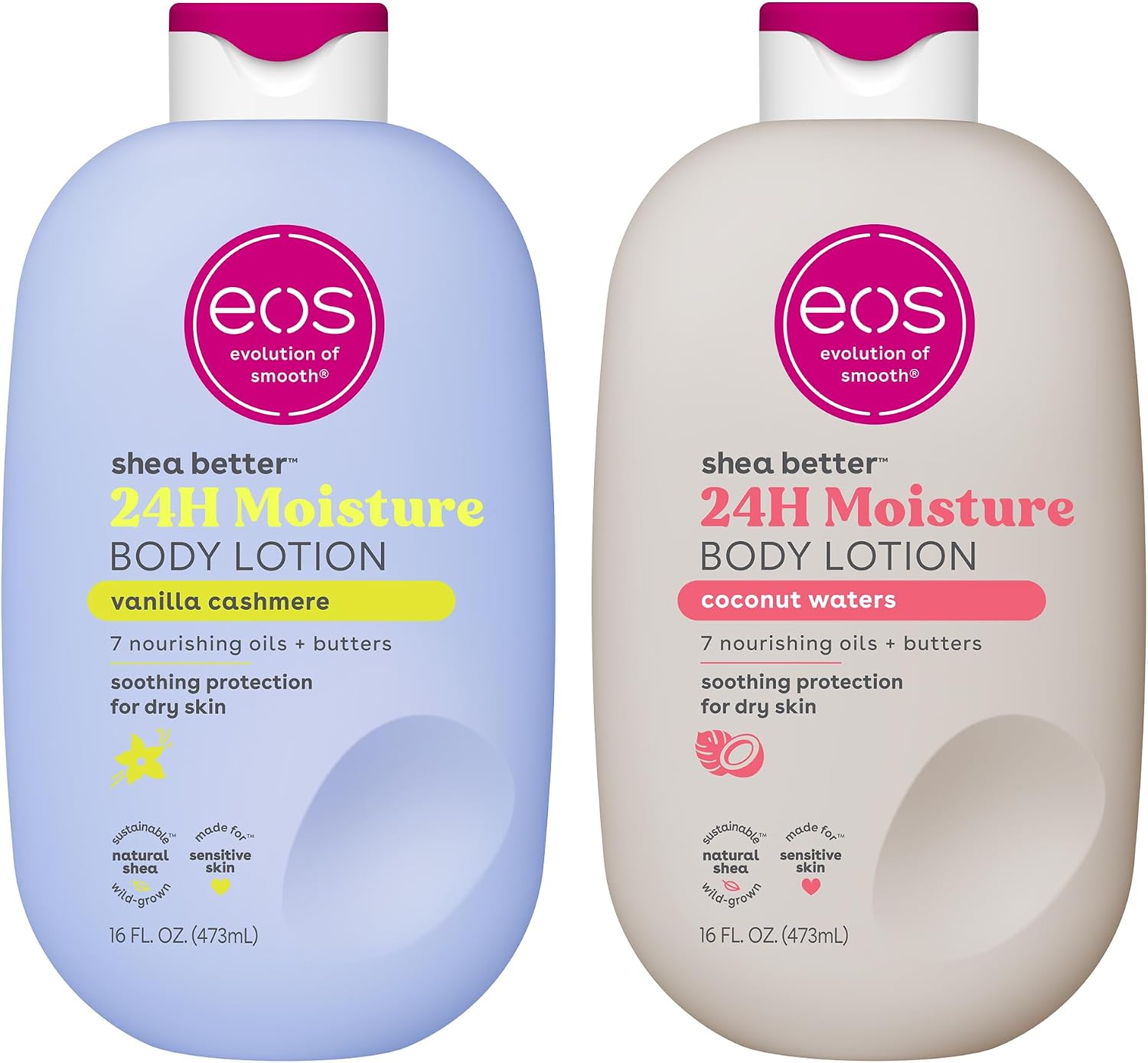 eos Shea Better Body Lotion Set- Vanilla Cashmere & Coconut Waters, 16 fl oz, 2-Pack