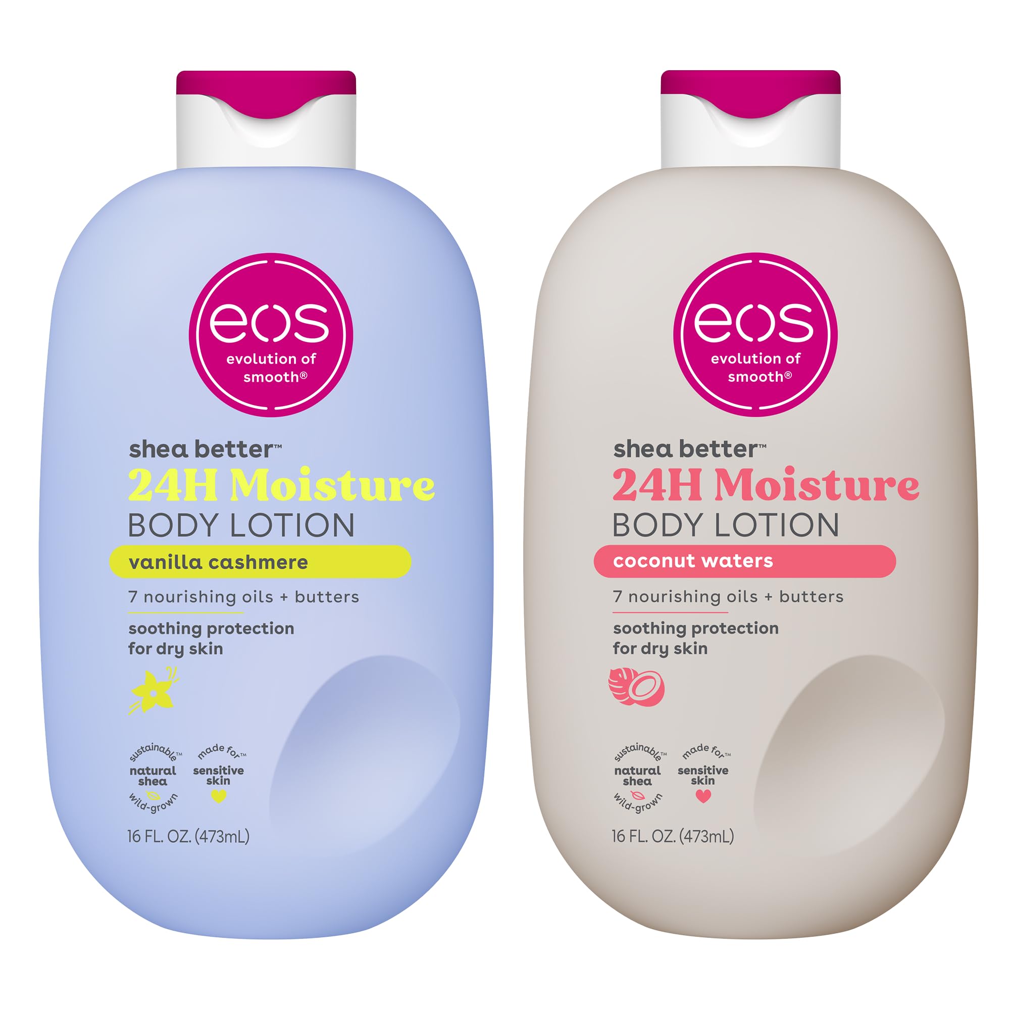 eos Shea Better Body Lotion Set- Vanilla Cashmere & Coconut Waters, 16 fl oz, 2-Pack