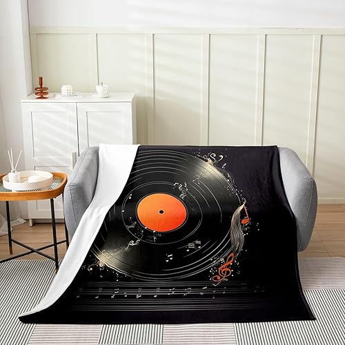Erosebridal Manta de vinilo musical Queen de 90 x 90 pulgadas, decoración de sofá, cama, sofá, manta de vellón con notas musicales para niños,