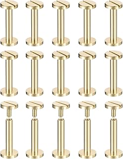 uxcell 30Pack Brass Chicago Screws, 20x10mm Flat Head Screw Back Binding Post Nail Stud Rivets Fastener for DIY Leather Craft Belt Strap