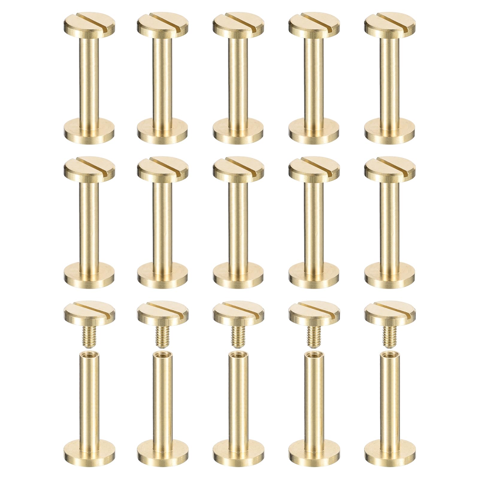 sourcing map 25Pack Brass Chicago Screws, 20x10mm Flat Head Screw Back Binding Post Nail Stud Rivets for DIY Leather Craft Belt Strap, Gold