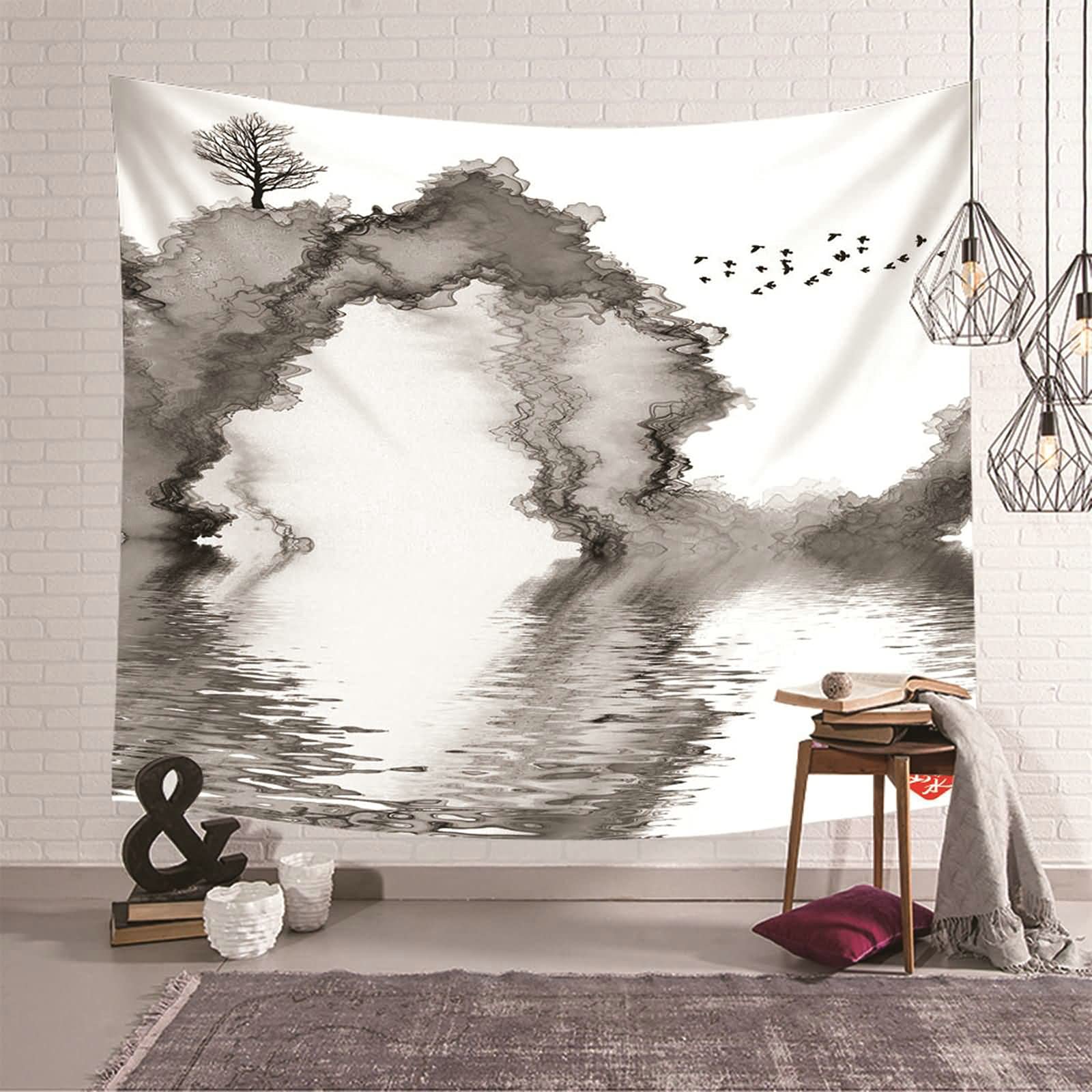 Tapiz de pared KnSam de paisaje montañoso para transformar tu salón con estilo gris nórdico