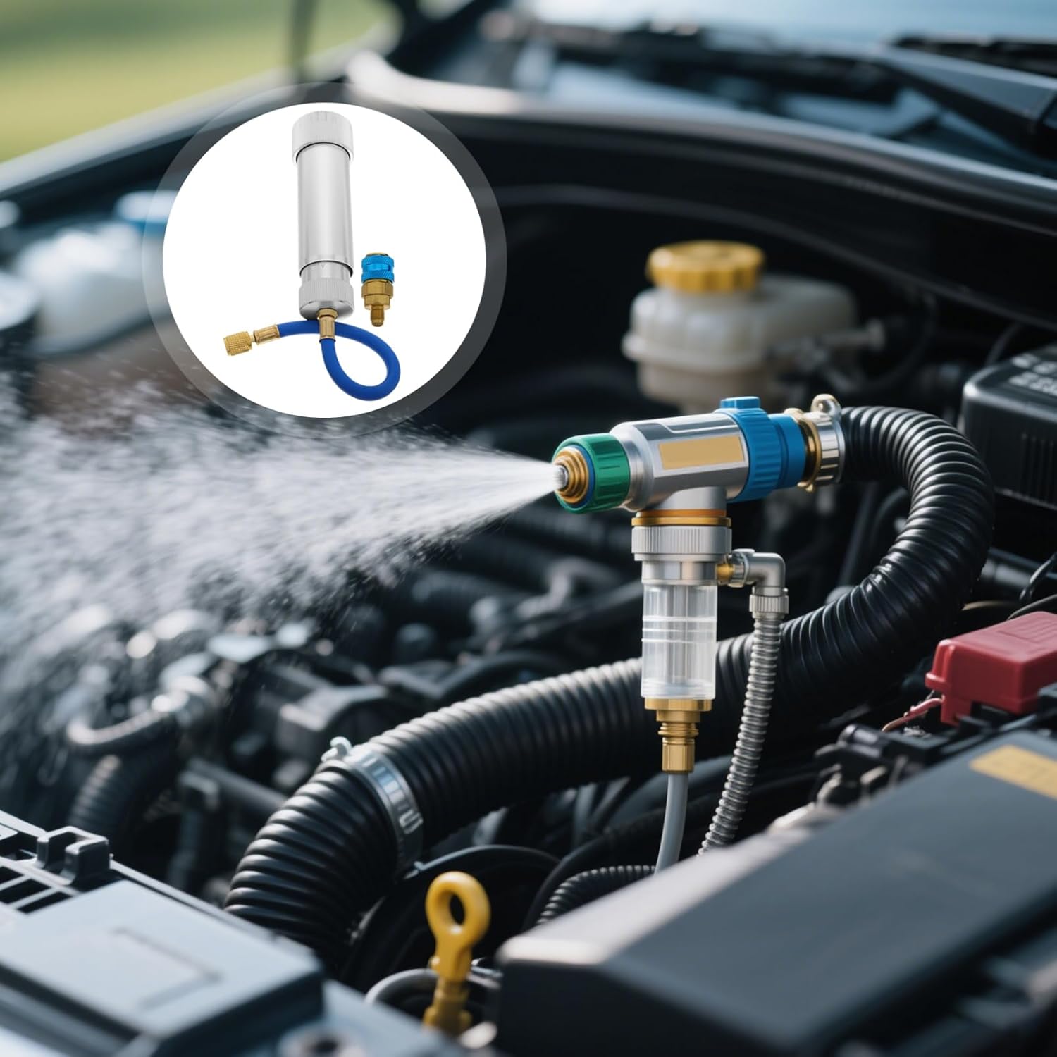Cabilock Car Air Conditioning Injector Tool Recharge Hose Adapter Oil and Dye Injection for Enhanced Cooling Performance and System Efficiency