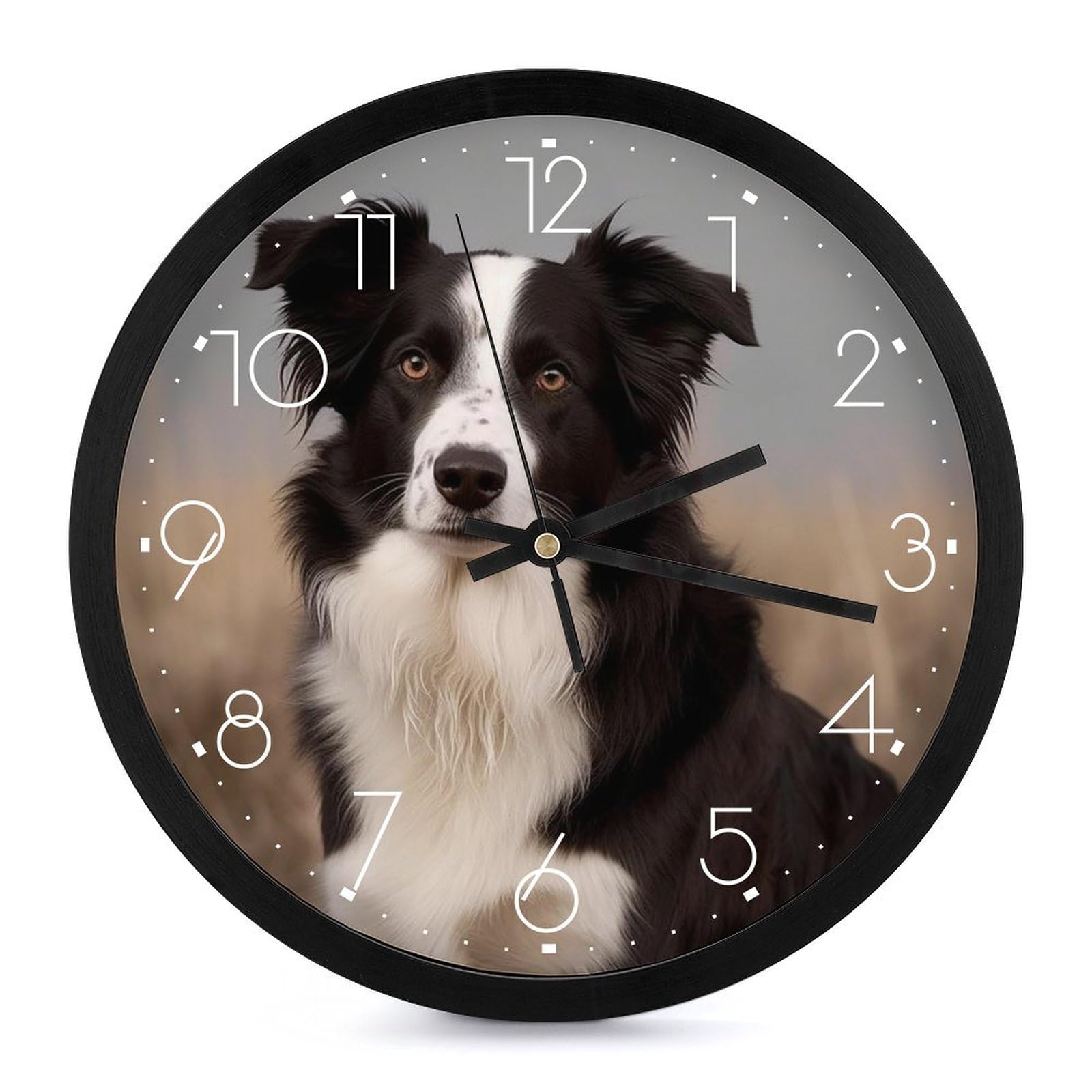 Horloge murale Border Collie sans tic-tac pour chambre calme