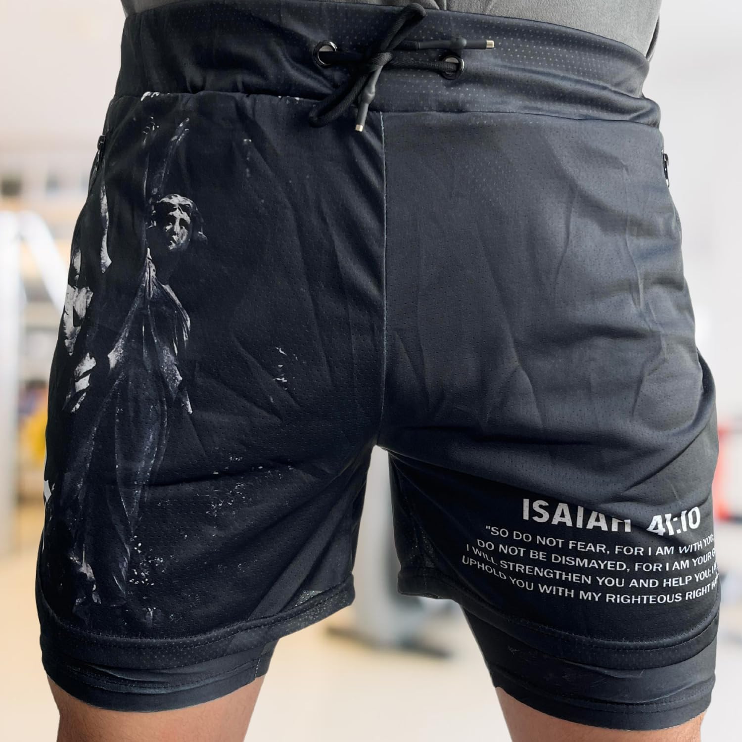 CROWN Anime Shorts - Breathable Mesh Stretch Compression Gym Short with Pockets and Towel Holder - Image 2