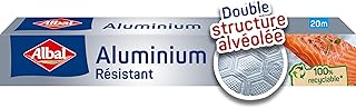 ALBAL Papier Aluminium pour four et barbecue (20m), Film Alu résistant aux déchirures et aux variations de températures, Rouleau aluminium à double structure alvéolée