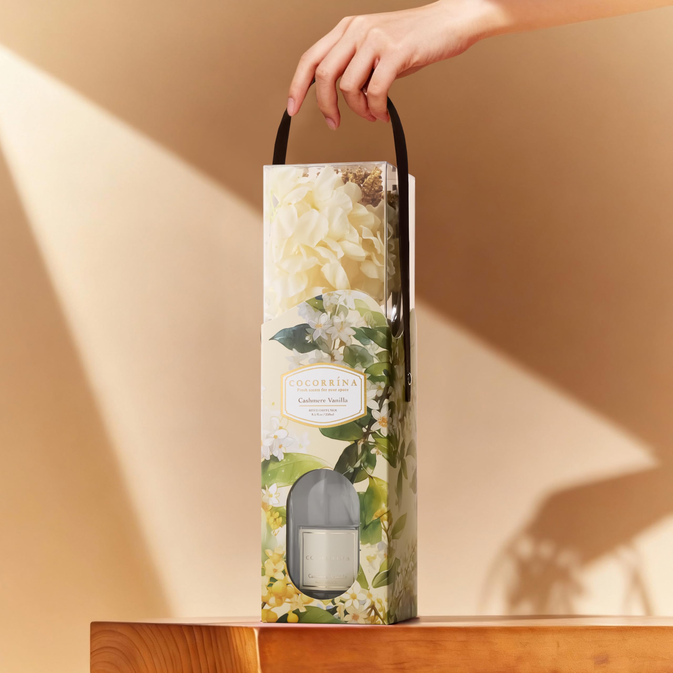 COCORRÍNA Blume 250ml Raumduft, mit Geschenkband und Duftstäbchen, Cashmere Vanilla, Natürlich, Langanhaltend, Home Duft für Wohnzimmer, Schlafzimmer, Badezimmer, Geschenk für Frauen