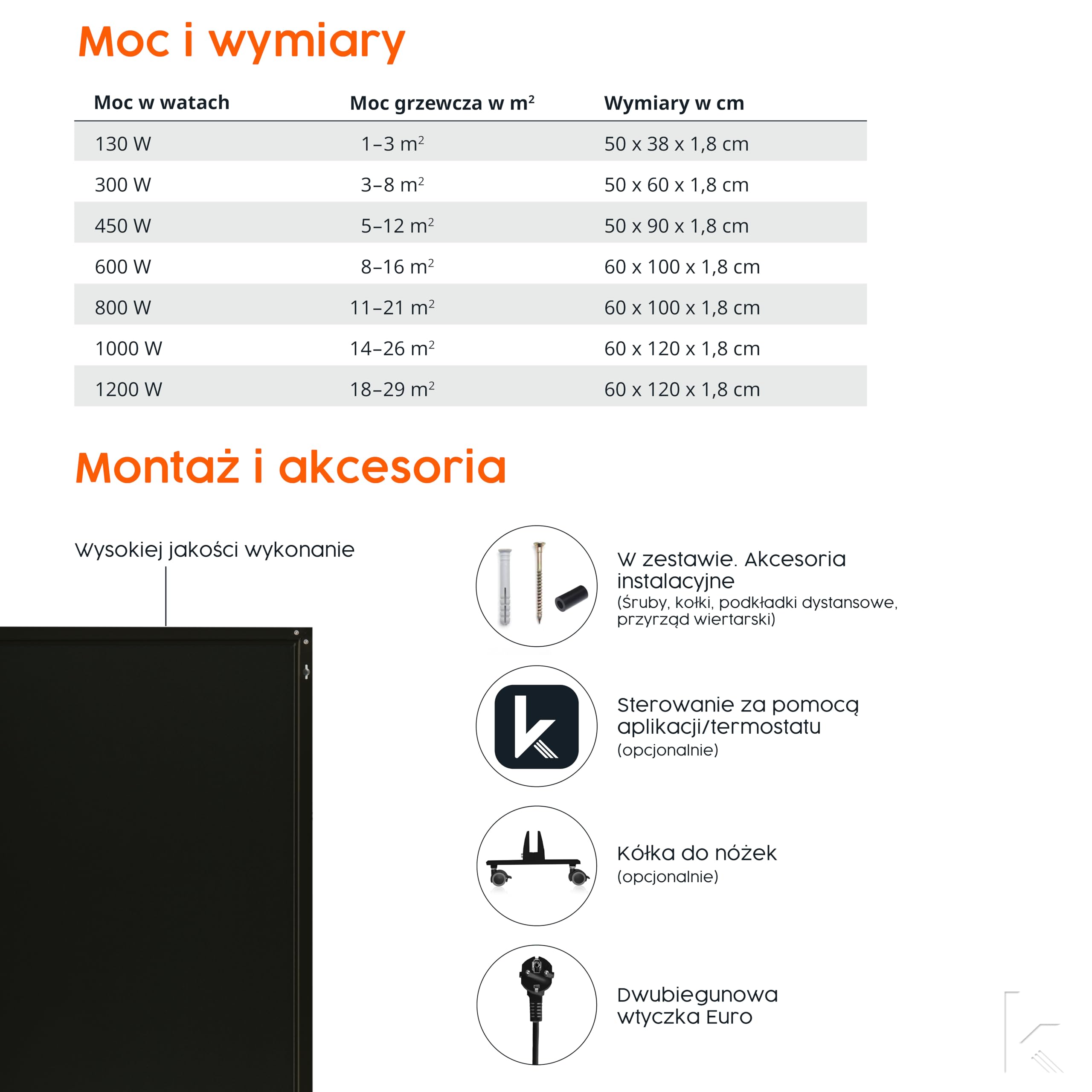 Könighaus ogrzewanie na podczerwień – 130 W Black Edition z certyfikatem TÜV SÜD + 5 lat gwarancji ✓ Podwójne zabezpieczenie ✓ Gotowe do pracy w 2–4 min