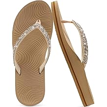 Women's Rhinestone Flip Flops with Comfort Arch Support Yoga Mat Cushion Sandals Fashion Summer Beach Travel Orthotic Walking Thong Sandles Slip on Plantar Fasciitis Indoor Outdoor Shoes