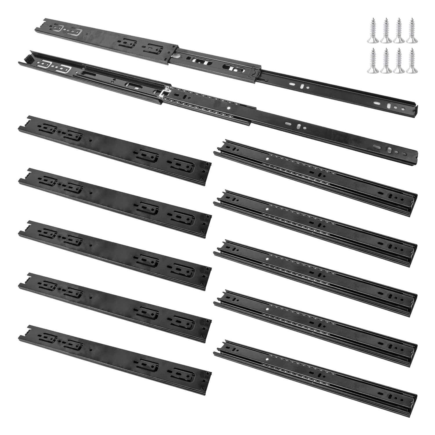 Biugaaufai 6 Pairs 16 Inch Black Full Extension Drawer Slides, Side Mount Drawer Slides with Screw, Ball Bearing File Cabinet Rails for Kitchen and