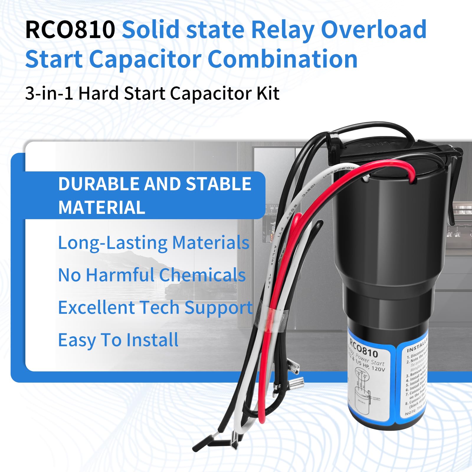 Lot de 3 kits de démarrage 3 en 1 RCO810 pour compresseur de congélateur Supco RCO810 1/12 1/5 HP 110-125 VAC Remplace TJ90RCO810 AP4503019 ERP810 HS8 HS810 RC100