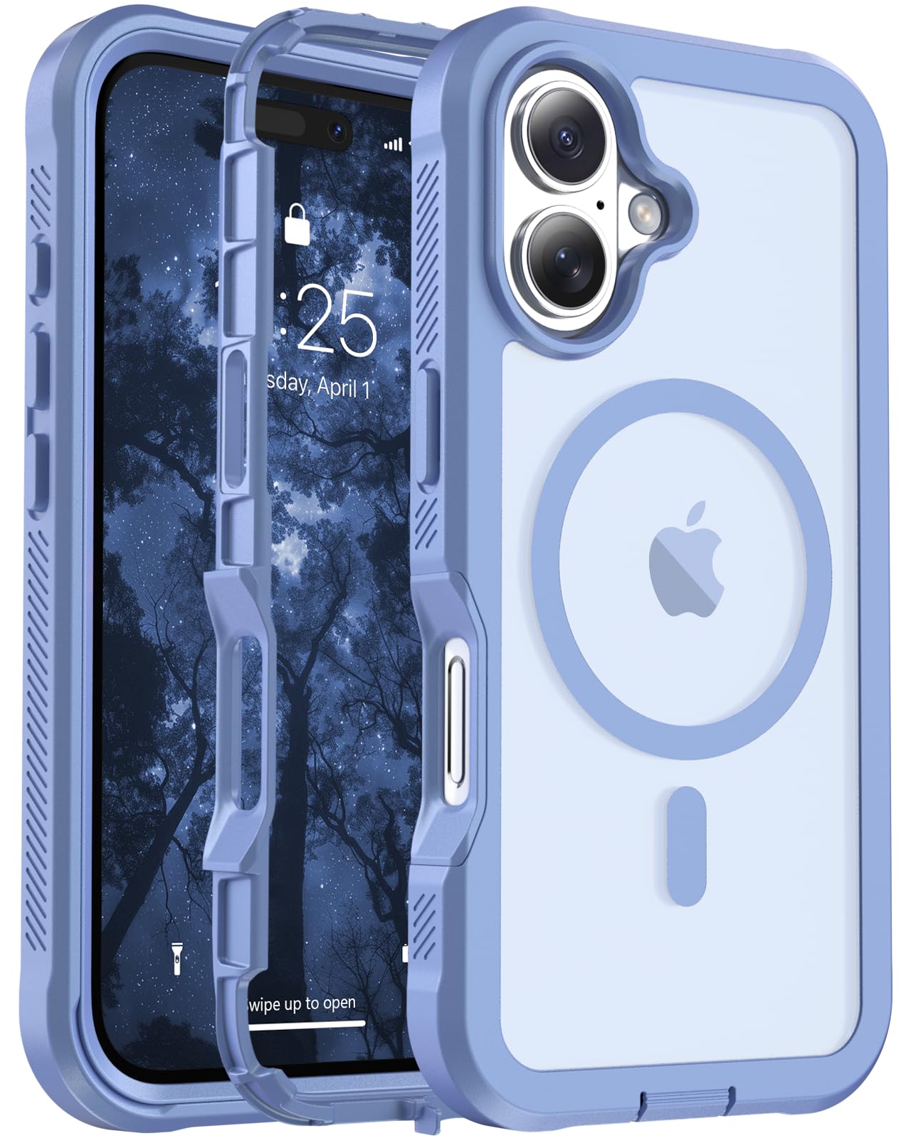 jaroco Magnetic for iPhone 16 Case Heavy Duty Protection Blue Purple | Compatible with MagSafe,Military Grade Drop Protection,Translucent Matte,Non-Slip,Shockproof 2-Layer Durable Bumper Case iPhone 16 Blue Purple