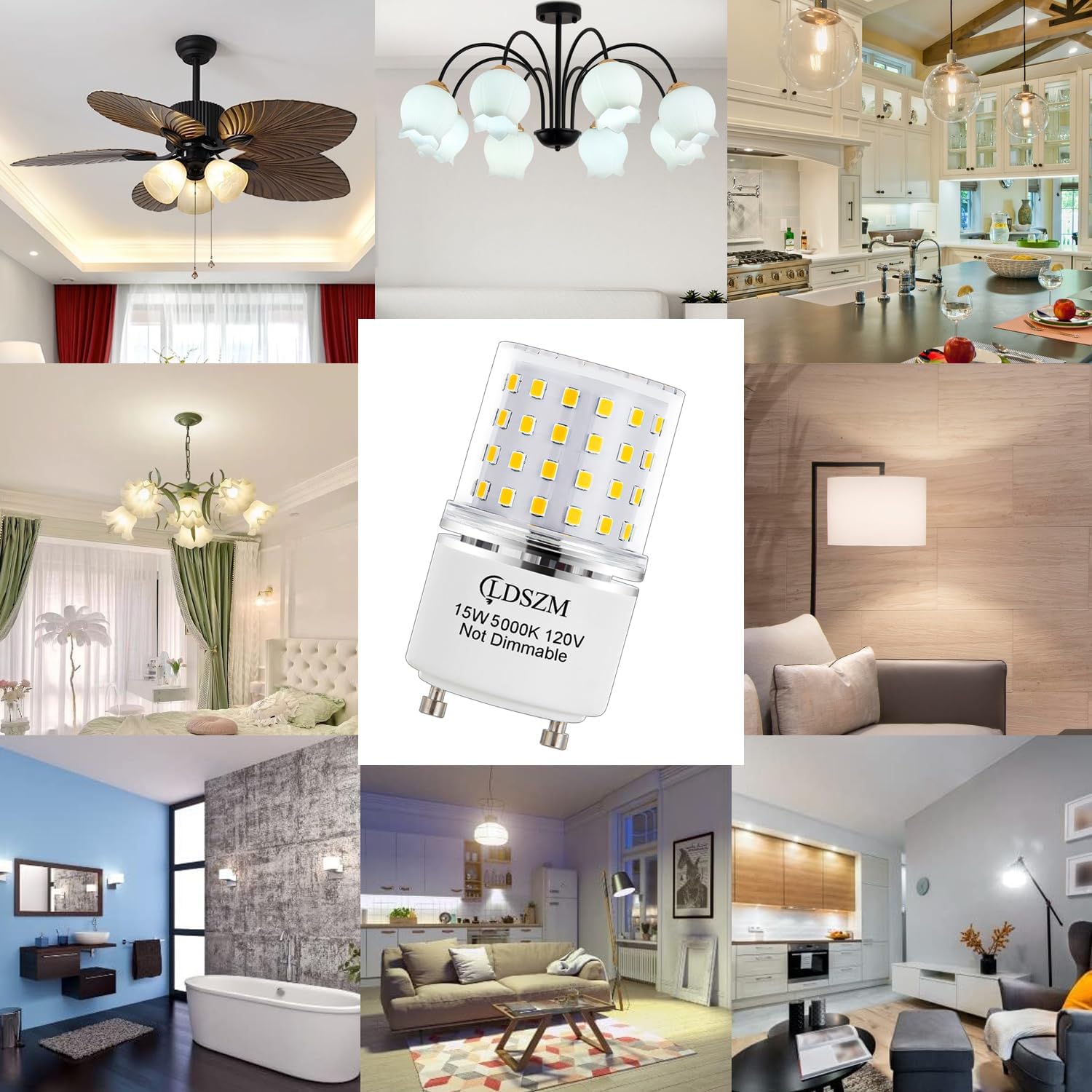 GU24 LED Light Bulb Bright 15W 2 Prong Light Bulbs Non-Dimmable gu24 Ceiling Fan Light Bulbs,120 Watt Equivalent 1200lm 5000K Daylight, Squat GU24 LED Bulbs Replacing CFL Twist Light Bulb,4-Pack