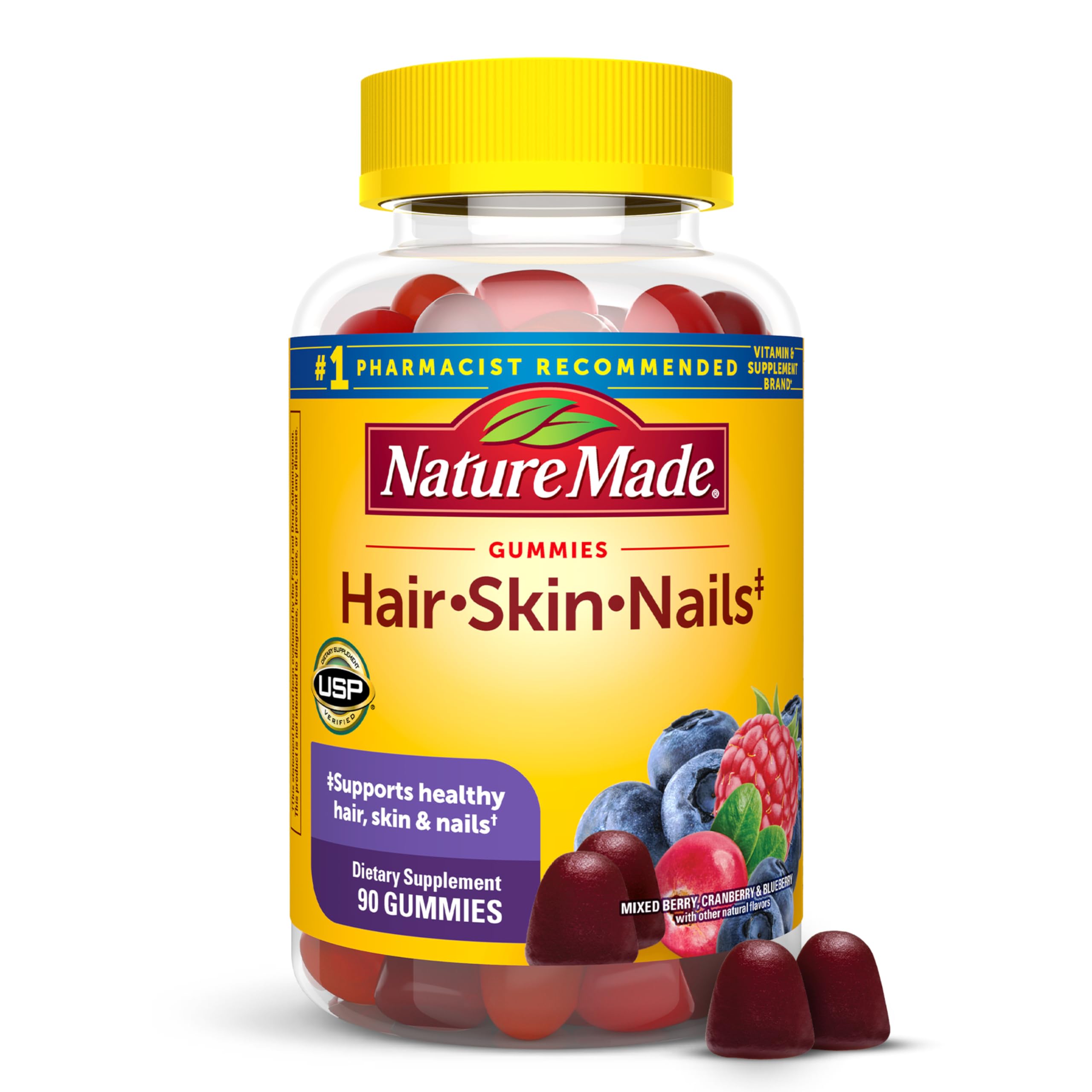 Hair Skin and Nails with Biotin 2500 mcg, Dietary Supplement for Healthy Hair, Skin & Nails Support, 90 Gummies, 45 Day Supply