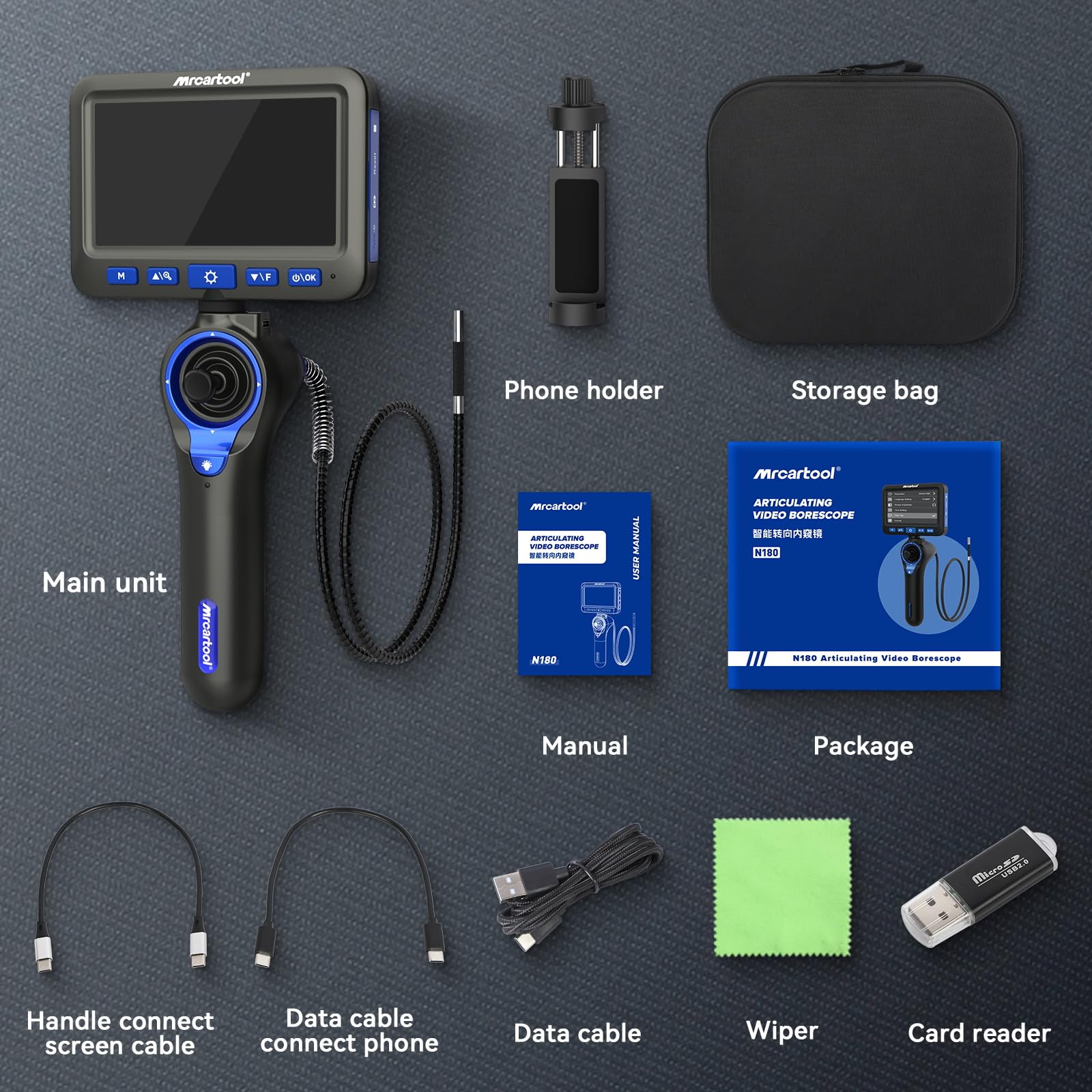 2-IN-1 Endoscopio articolato a 360° a 4 vie, schermo HD da 5 pollici, fotocamera di ispezione sottile da 6,2 mm con joystick staccabile e cavo semirigido da 1,2 m per meccanici HVAC automobilistici