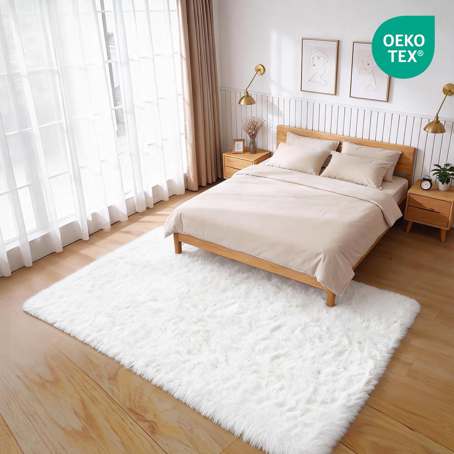 Alfombra Salón Grandes Pelo Largo Lavable para Habitación o Dormitorio, Esponjosa, de Cama (Blanco Puro, 200 x 300 cm) | Alfombra muy grande para un ambiente agradable. Cubre todo el espacio, esponjoso y antideslizante a diario