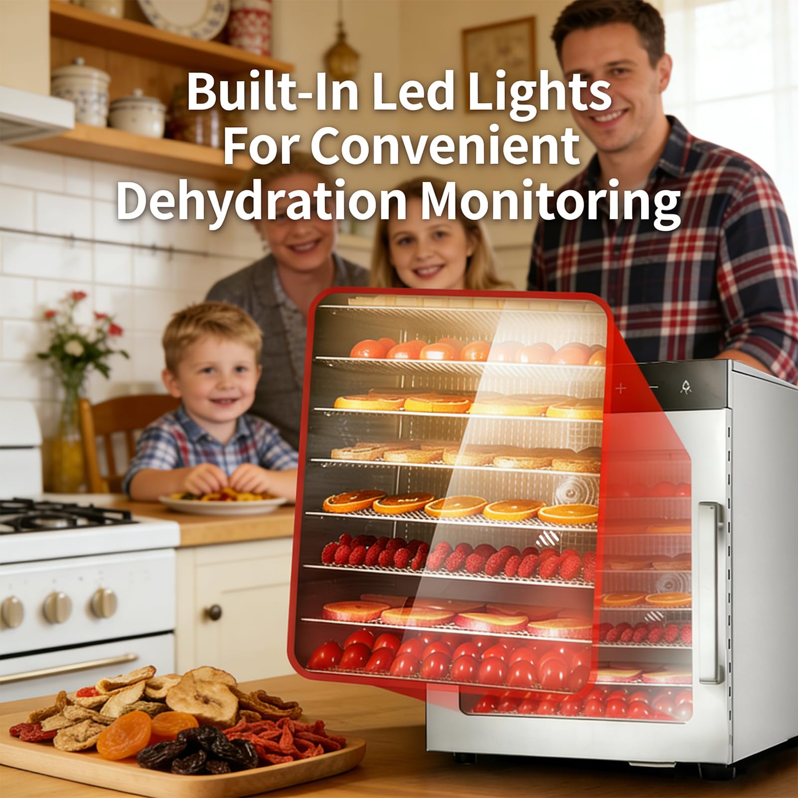 Deshidratador De Alimentos De 8 Niveles︱Secador De Frutas Para El Hogar Con 6 Plantas Acero Inoxidable︱Deshidratador De Frutas y Verduras Control De Temperatura 30-90°c︱Ideal Para Frutas