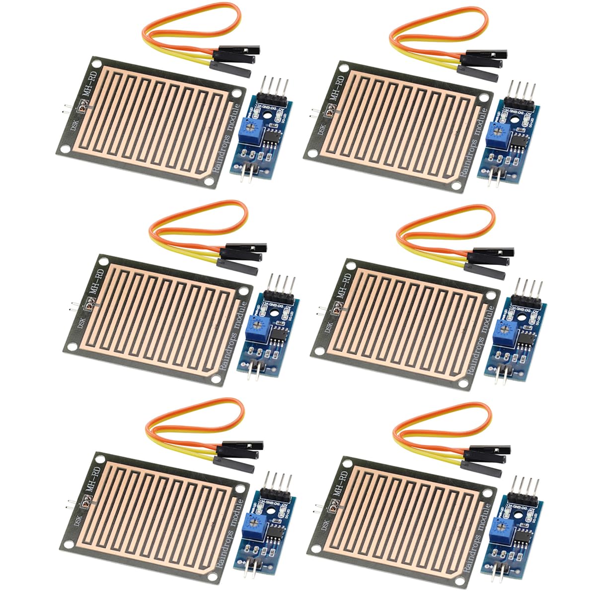 VKLSVAN 6PCS Rain Water Sensor Rainwater Module Rain Drops Detection Moisture Monitor Sensor 3.3V-5V LM393 Weather Humidity Module for Arduino