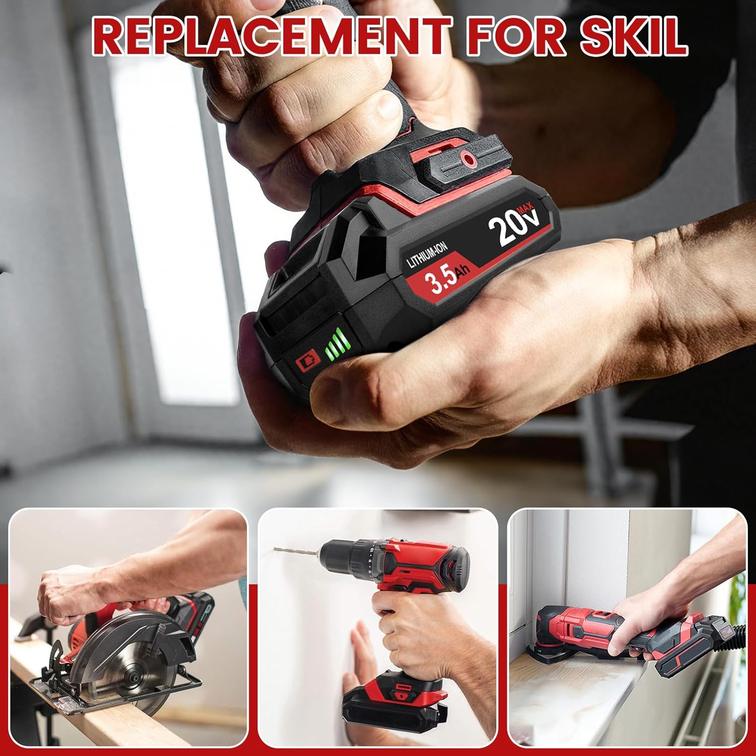 20V 3500mAh Battery Compatible with Skil 20V Battery PWR CORE BY519601 BY519603 BY519702 Cordless Power Tools - Image 7