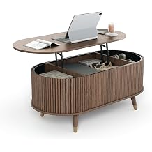 JOINICE Walnut Lift Top Coffee Table with Storage for Living Room,Oval