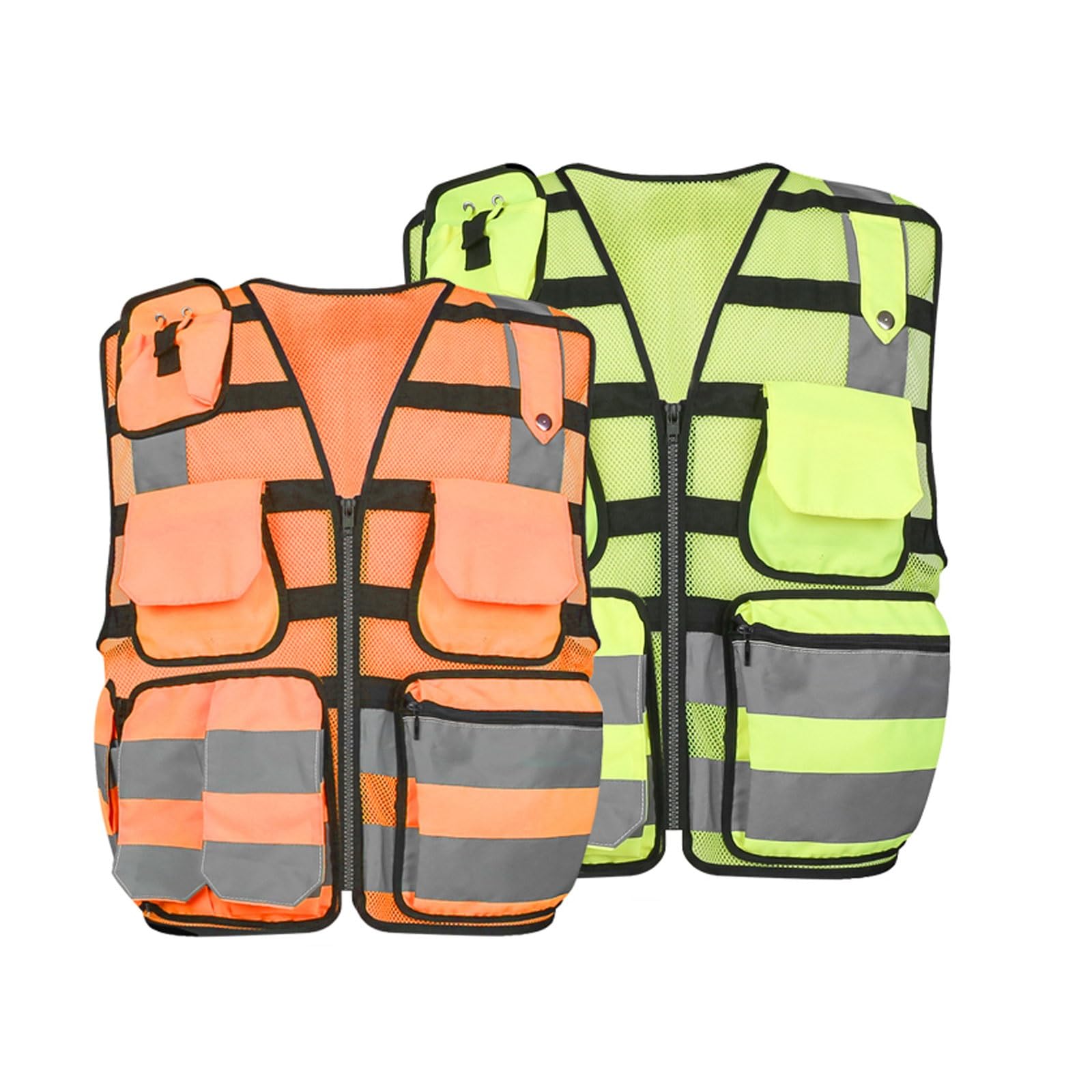 Chaleco de seguridad de alta visibilidad, Chaleco Reflectante Alta Visibilidad Hombre Mujer 12 Bolsillos Transpirable Talla S-5XL Amarillo Naranja(Orange,4XL)