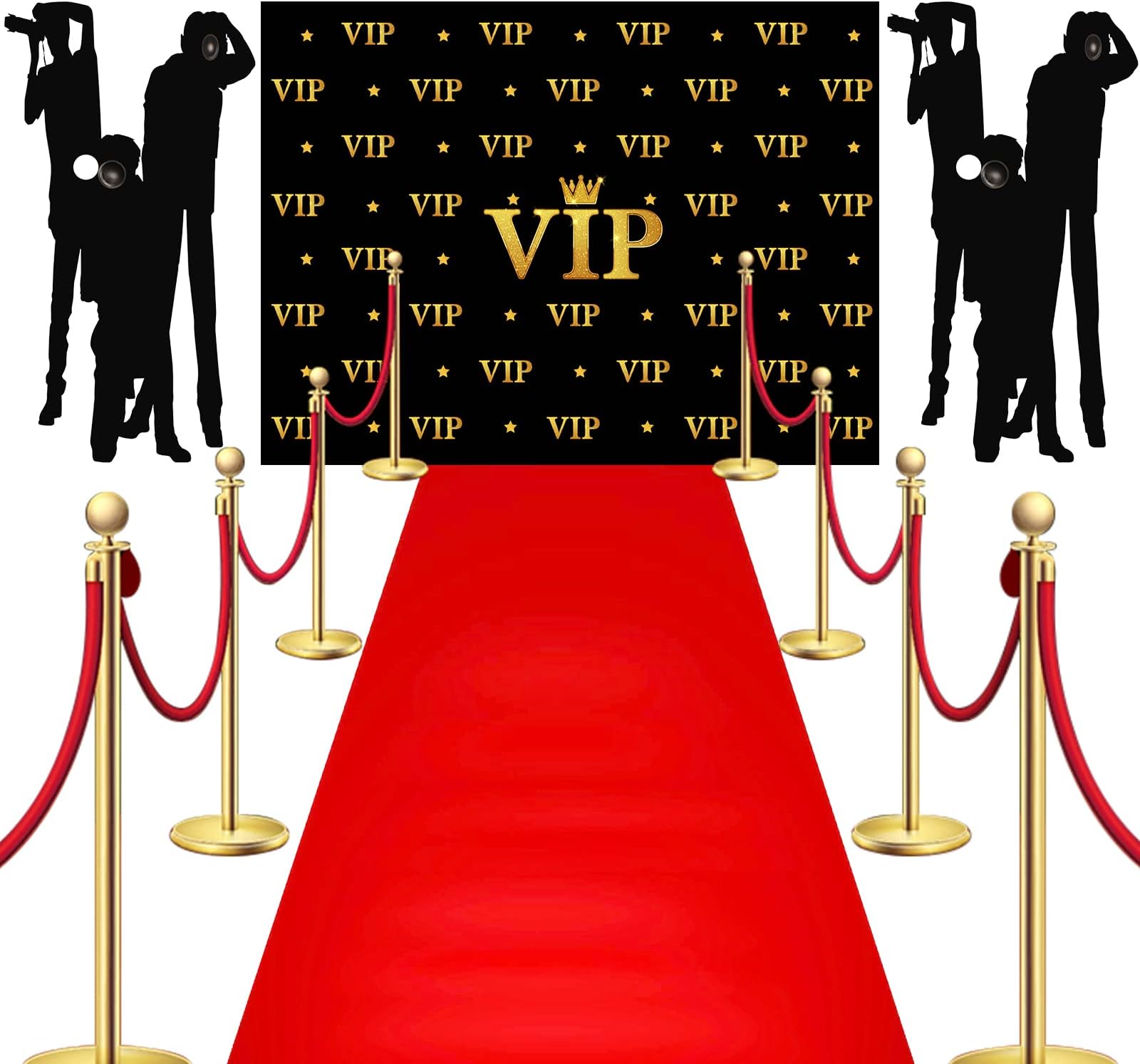 6.5 x 5 ft VIP Photography Backdrop Red Carpet Backdrop Film Movie Banner Paparazzi Props Party Accessory and Runner Red Carpet Runner 2.6 x 15 ft with Tape for Theme Party Decorations