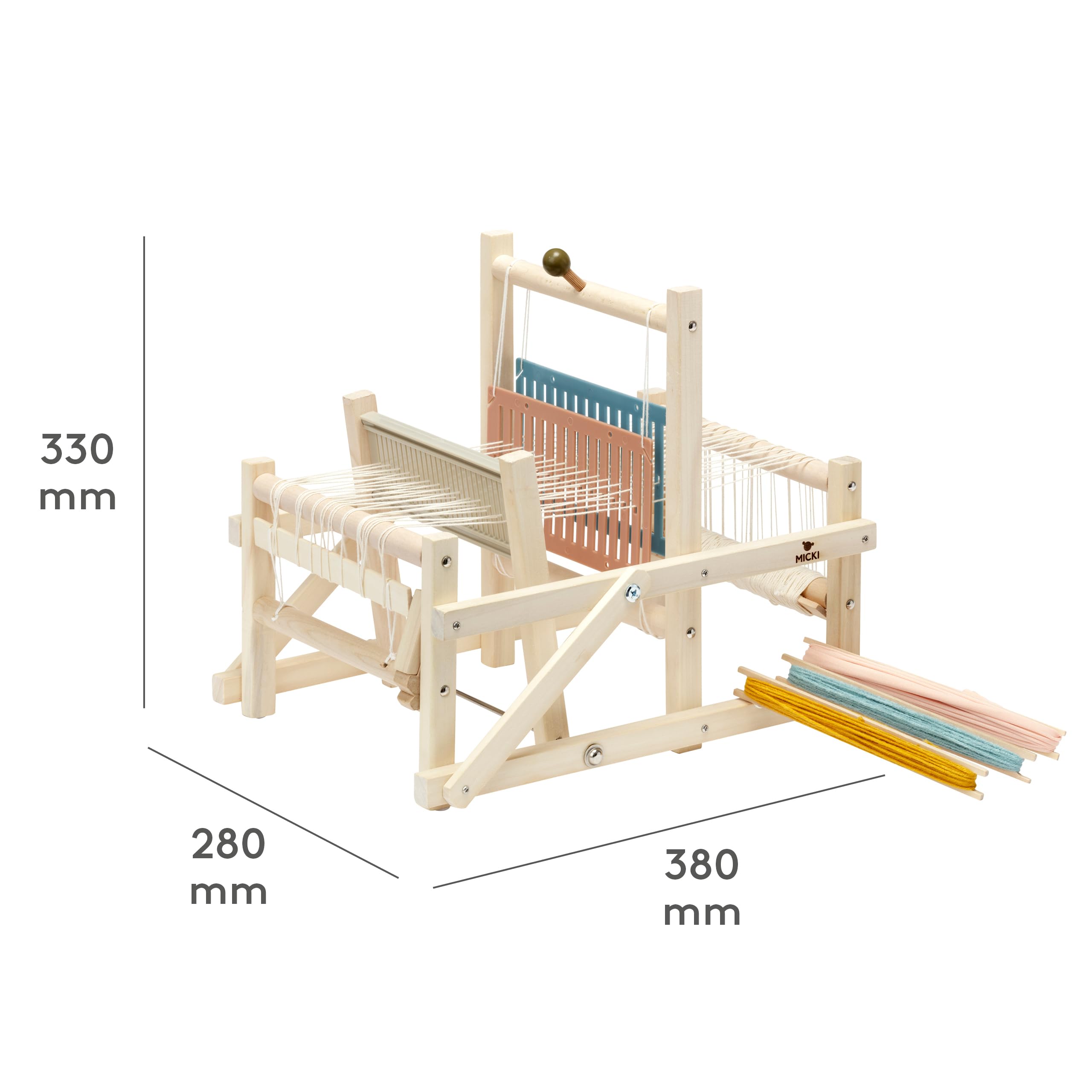 Micki Webstuhl – DIY Set für Erwachsene – Strick Starter-Set für Kinder – Holzgarnspielzeug für Anfänger - Alter 3+ - 380x280x330 mm.