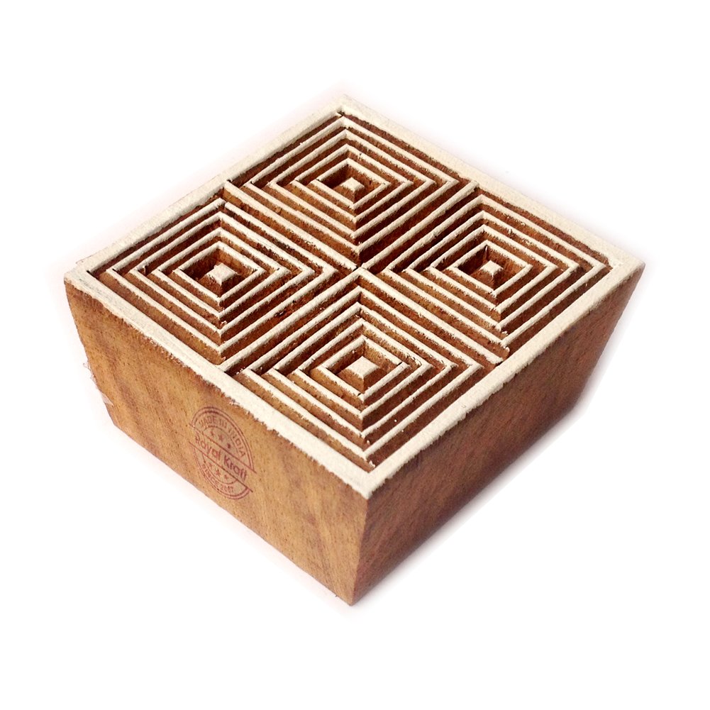 Creative Square Geometric Motif Wood Block for Printing - DIY Henna Fabric Textile Paper Clay Pottery Block Printing Stamp