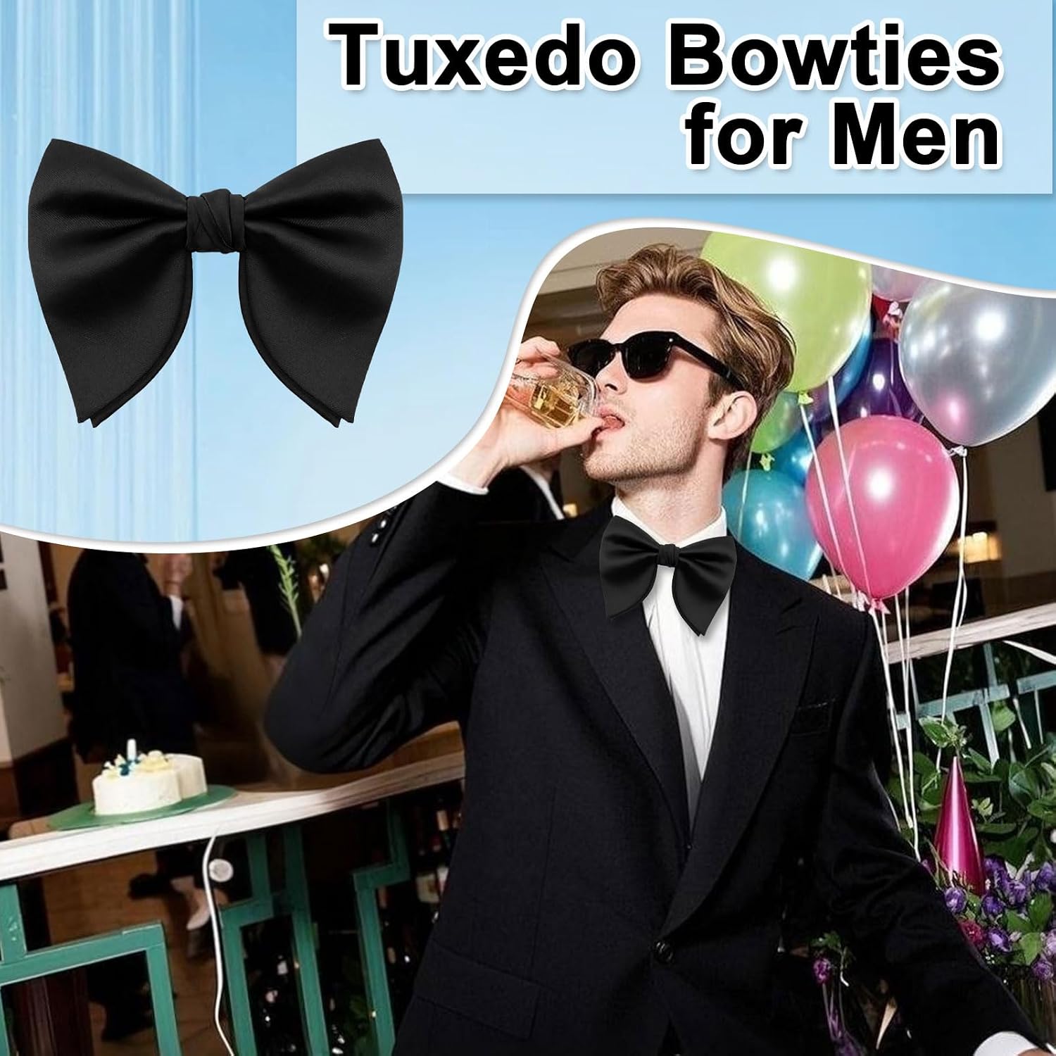 Bow Ties for Men, Oversize Solid Color Bowties Men Pre-tied Adjustable Mens Bow Tie Set for Wedding Party Business