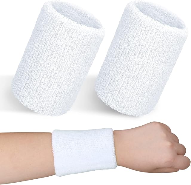 PROUSKY Sweatband Wristbands, 2 Pieces Elastic Cotton Sports Wristbands for Men&Women, Absorbent Black Sports Wristbands for Basketball, Baseball,Football,Tennis
