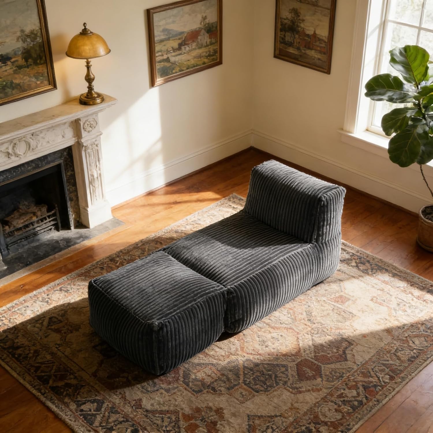 RKJ Large Bean Bag Chair for Adults, Big Bean Bag Lounger Chair, Adults Bean Bag Chair with Memory Foam Filled for Living Room, Bedroom & Balcony (Black)