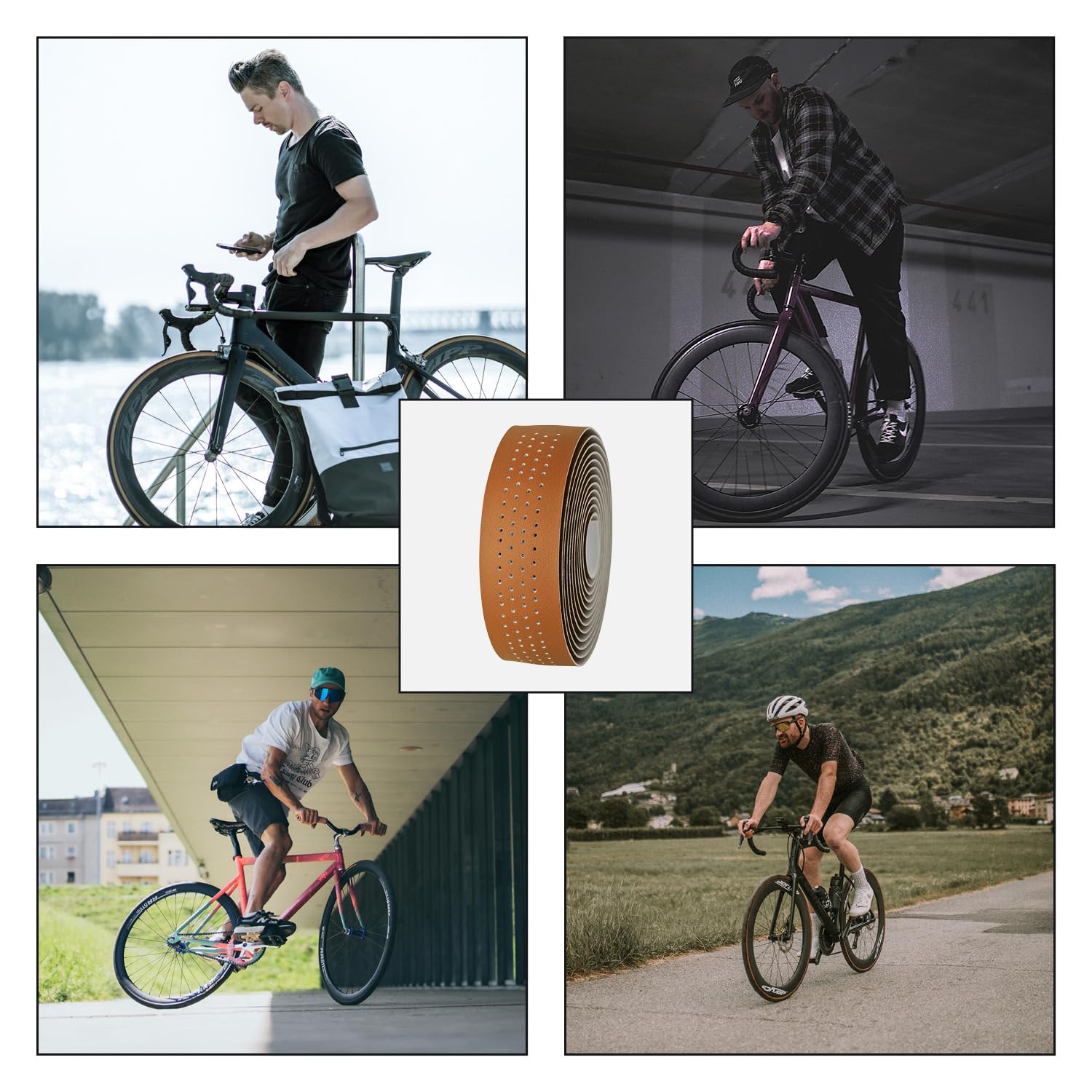 URBAN ZWEIRAD Premium Extra Dry - Nastro manubrio bici corsa - Nastro bici da corsa manubrio autoadesivo incl. terminali alluminio - nastro per manubrio bici da corsa e gravel (marrone)