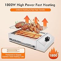 Vista 6 de Parrilla eléctrica de barbacoa de 1800 W, parrilla antiadherente de acero inoxidable sin humo, parrilla de encimera comercial de 110 V