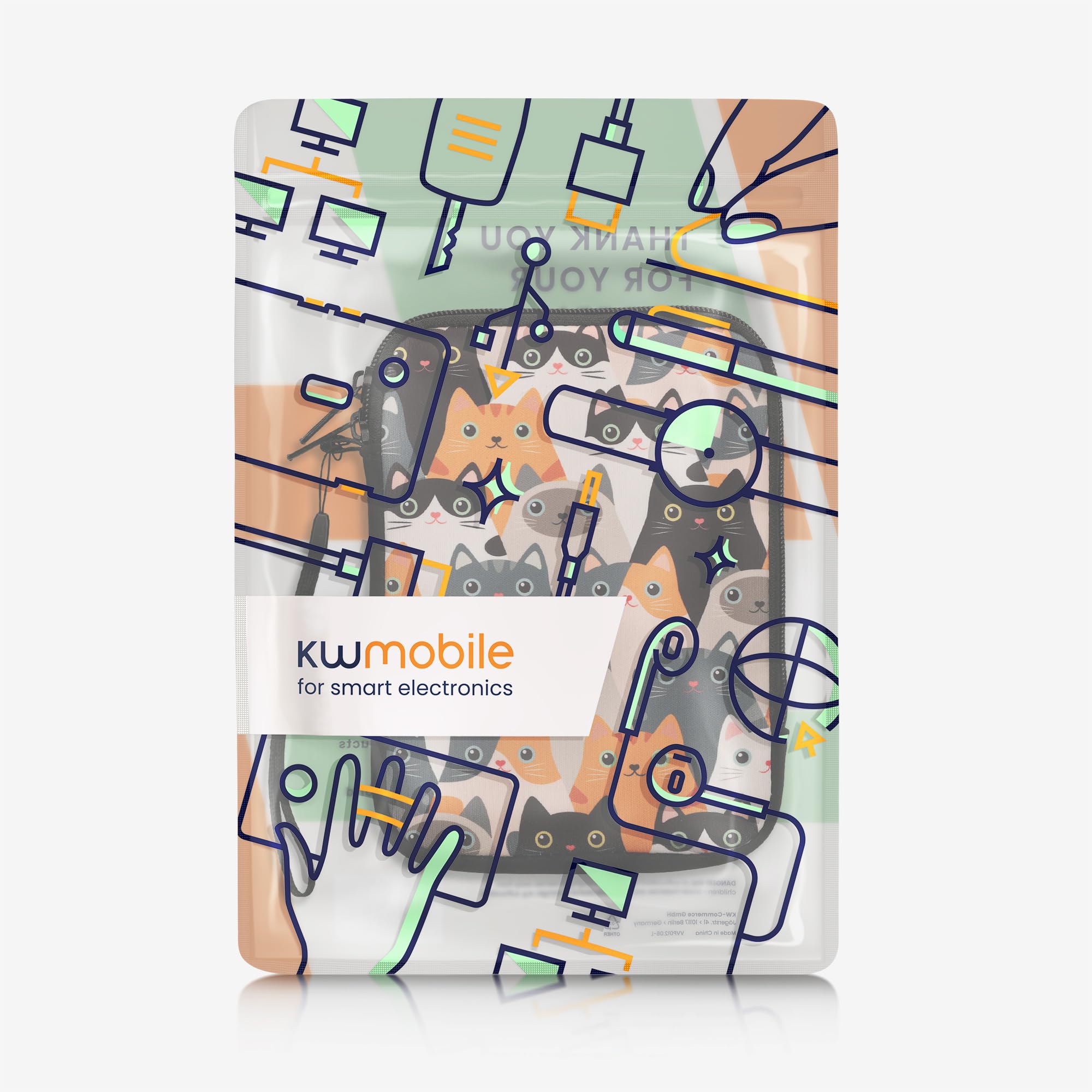 kwmobile Uniwersalny pokrowiec na czytnik e-booków - pokrowiec neoprenowy koty pomarańczowy/czarny/biały - 17 x 12 x 2 cm