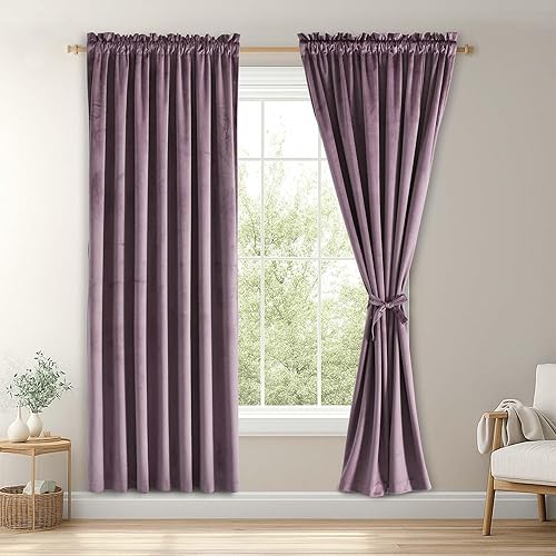 Miniatura 140 de Cortinas de terciopelo JIUZHEN, cortinas opacas suaves de terciopelo retro para dormitorio, cortinas elegantes con reducción de ruido y Rosa