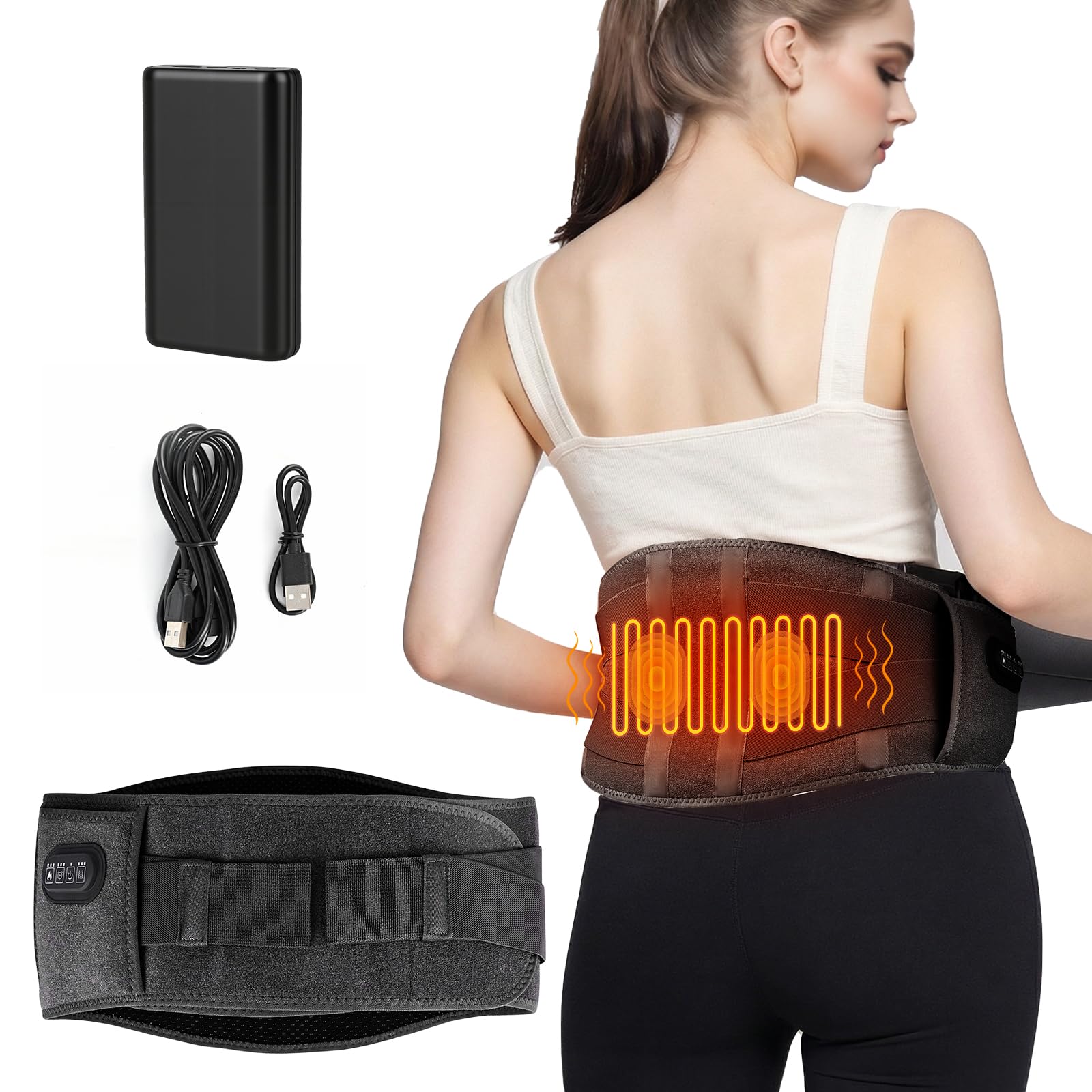 GuKKK - Bande chauffante électrique 16000 mAh - Chauffage Lombaire avec 3 niveaux de température et massage par vibration, bande chauffante Lombaire, pour dos de Abdomen (Noir)
