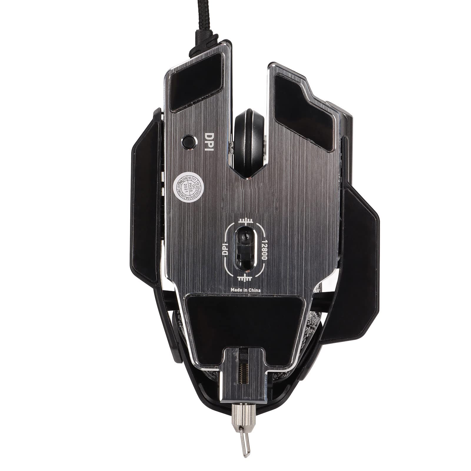 Ratón de Juego, 12800 Ppp Ajuste Retráctil Iluminación Refrigerada por Agua RGB Ratón con Cable Rodillos Galvanizados Base de Metal Cepillado. Ratones para Juegos de PC con Clave de Ciclo Base DPI
