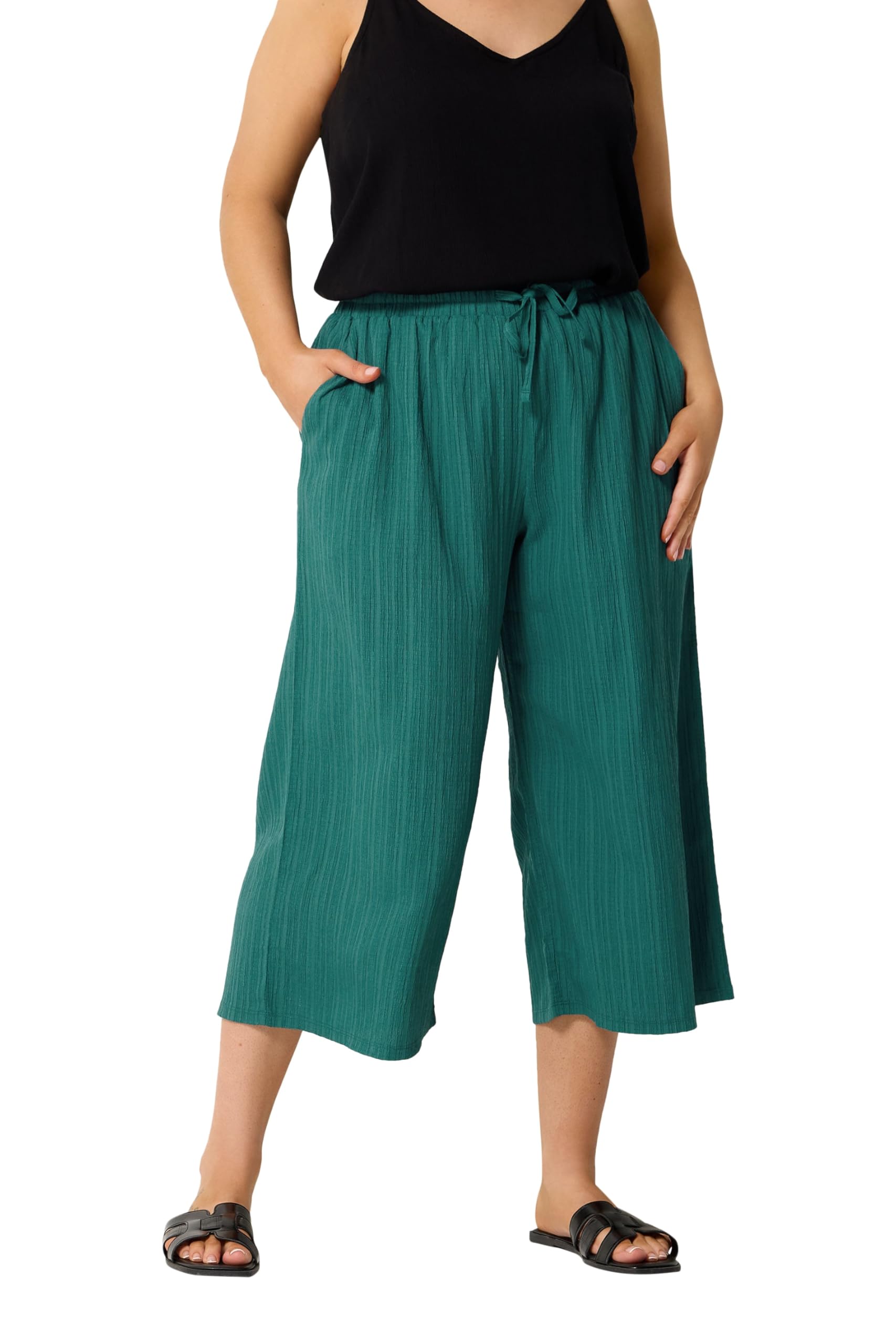 Yours Curve Textured Crop Trousers - Women's - Plus Size Curve Teal