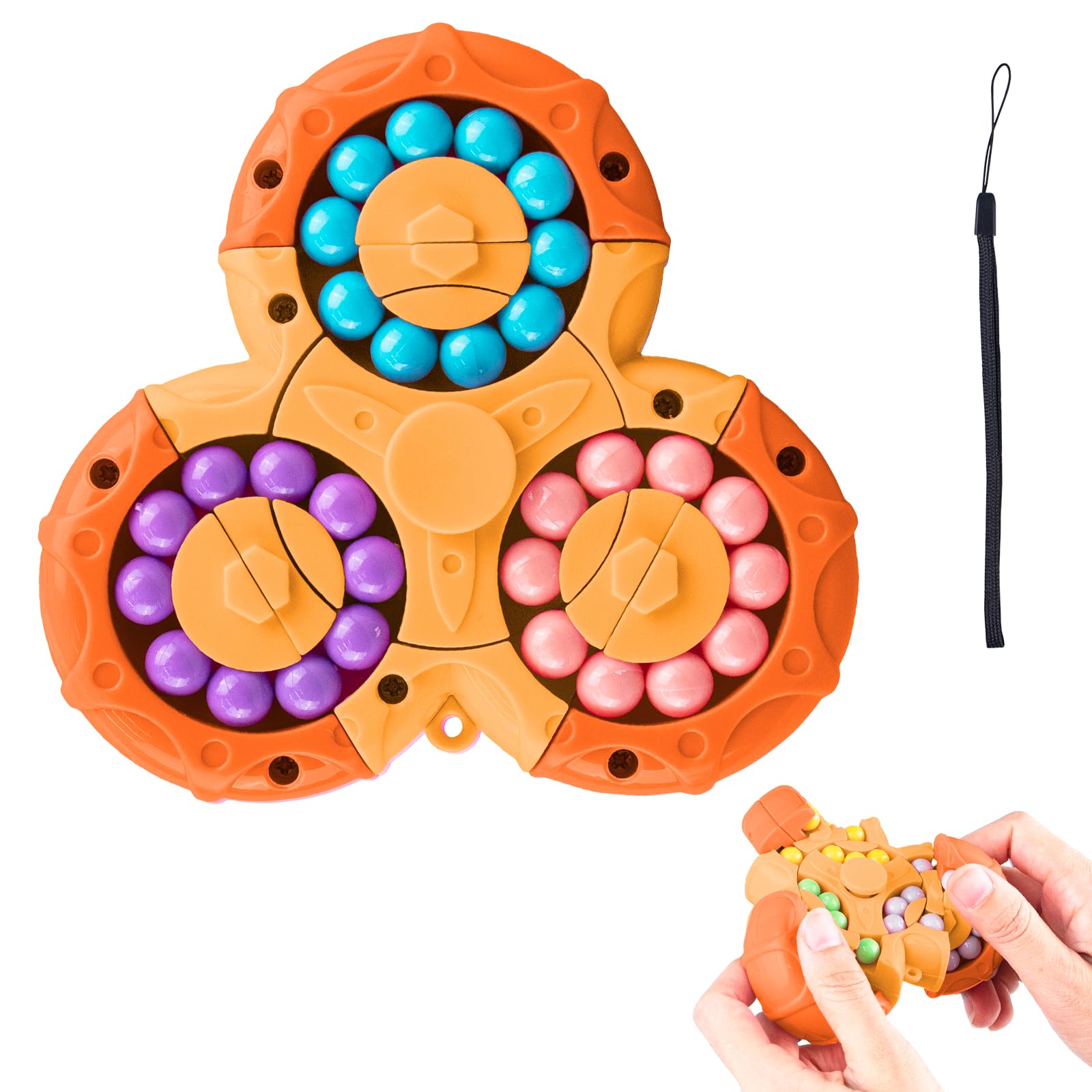 HoutmisRotating Finger Cube Toy, Magic Bean Rotating Cube, Magic Cube for Kids, Magic Bean Puzzle Toy, Rotating Bean Cube for Girls Boys Age 3 Above(Orange)