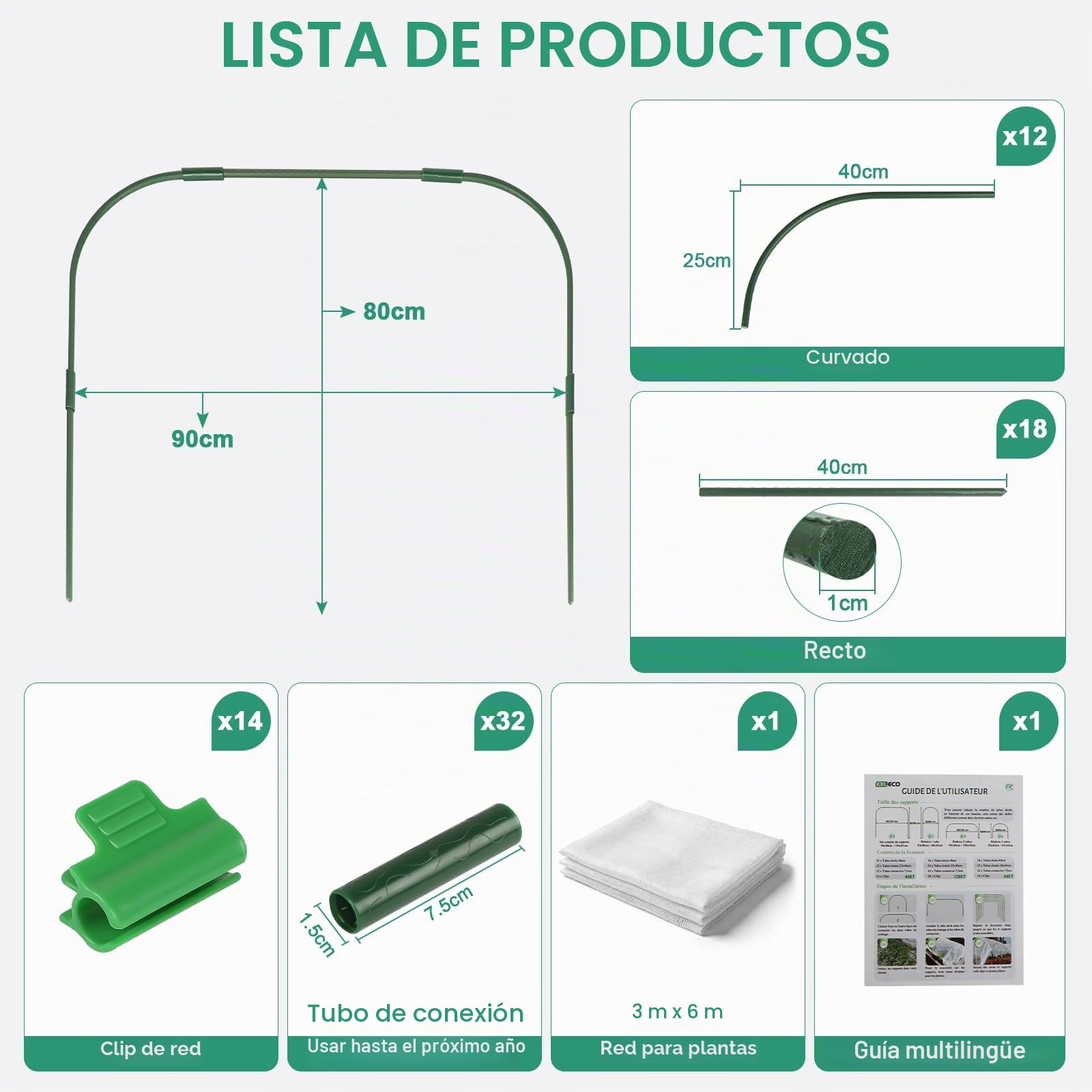 EXLECO 6Pcs Arcos para Invernadero 90 * 80cm Neumáticos de Invernadero con Clips y Malla para Plantas Aros de Soporte de Jardin Invernadero para Cultivar Túneles Soporte para Túnel de Plantas Jardín